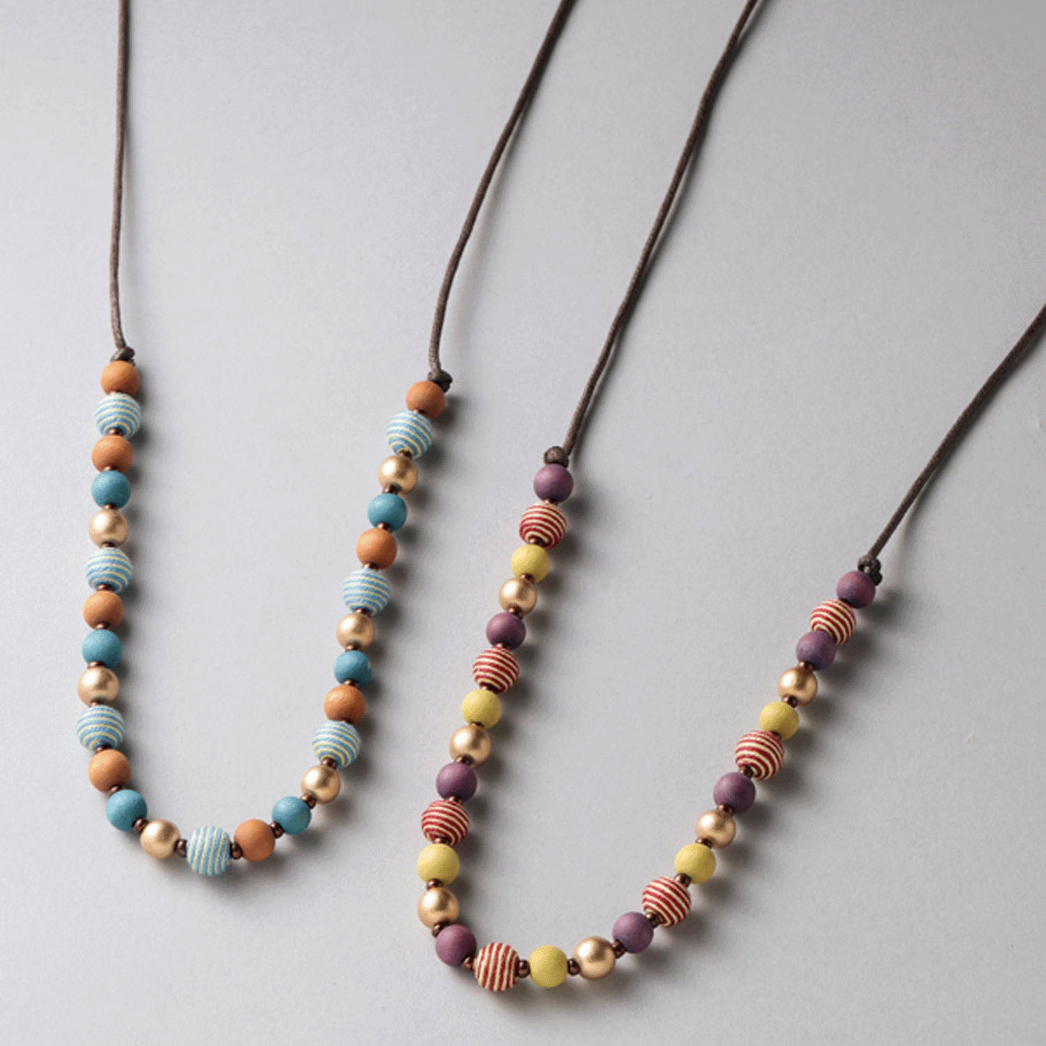 ウッドストライプボールネックレス