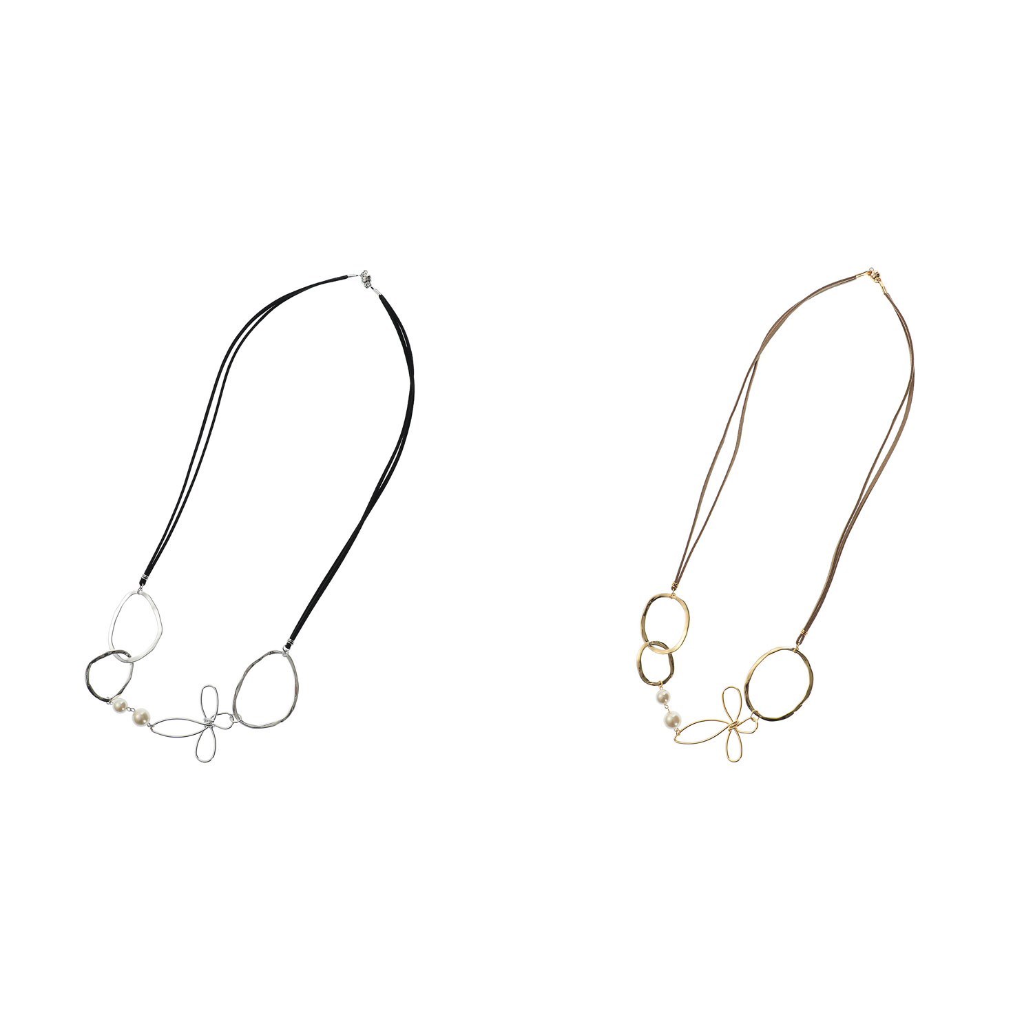 メタルフラワ－パールネックレス