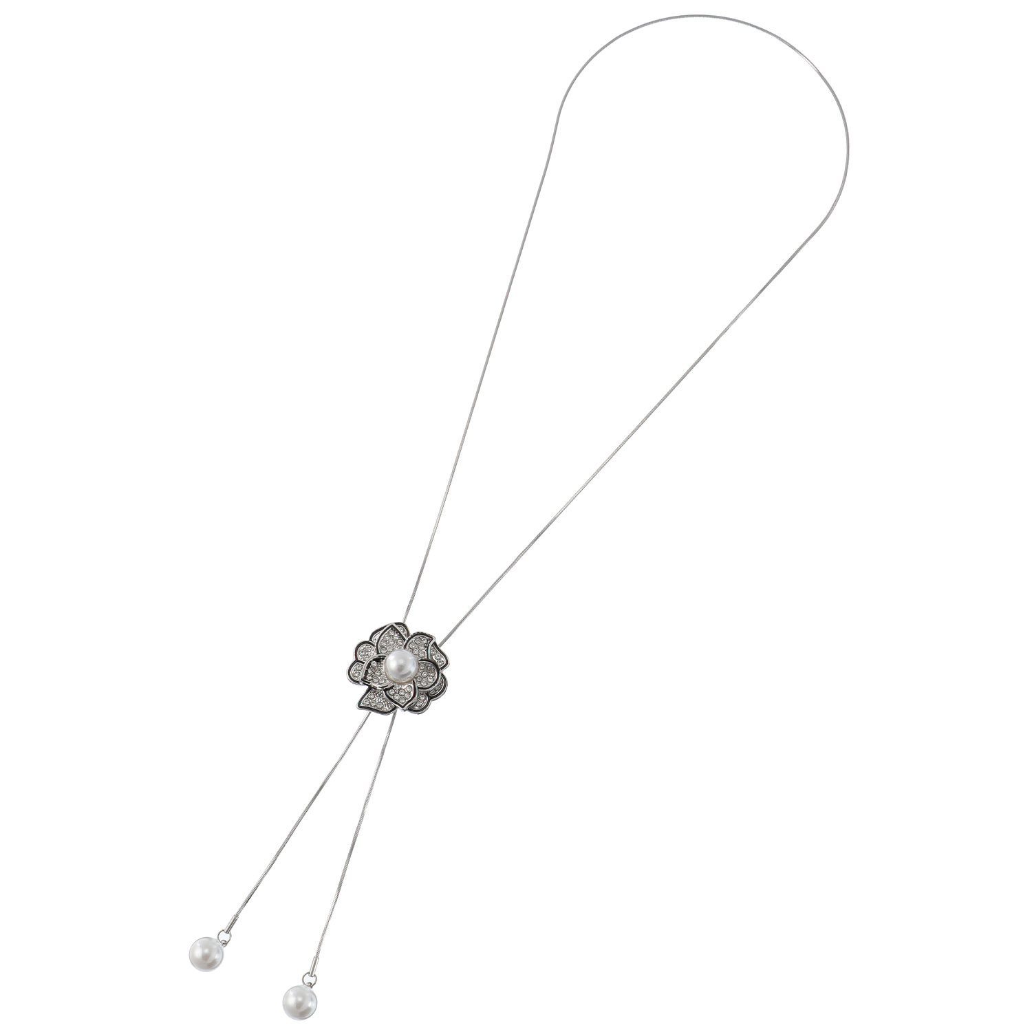 ラリエットロングネックレス 花パール