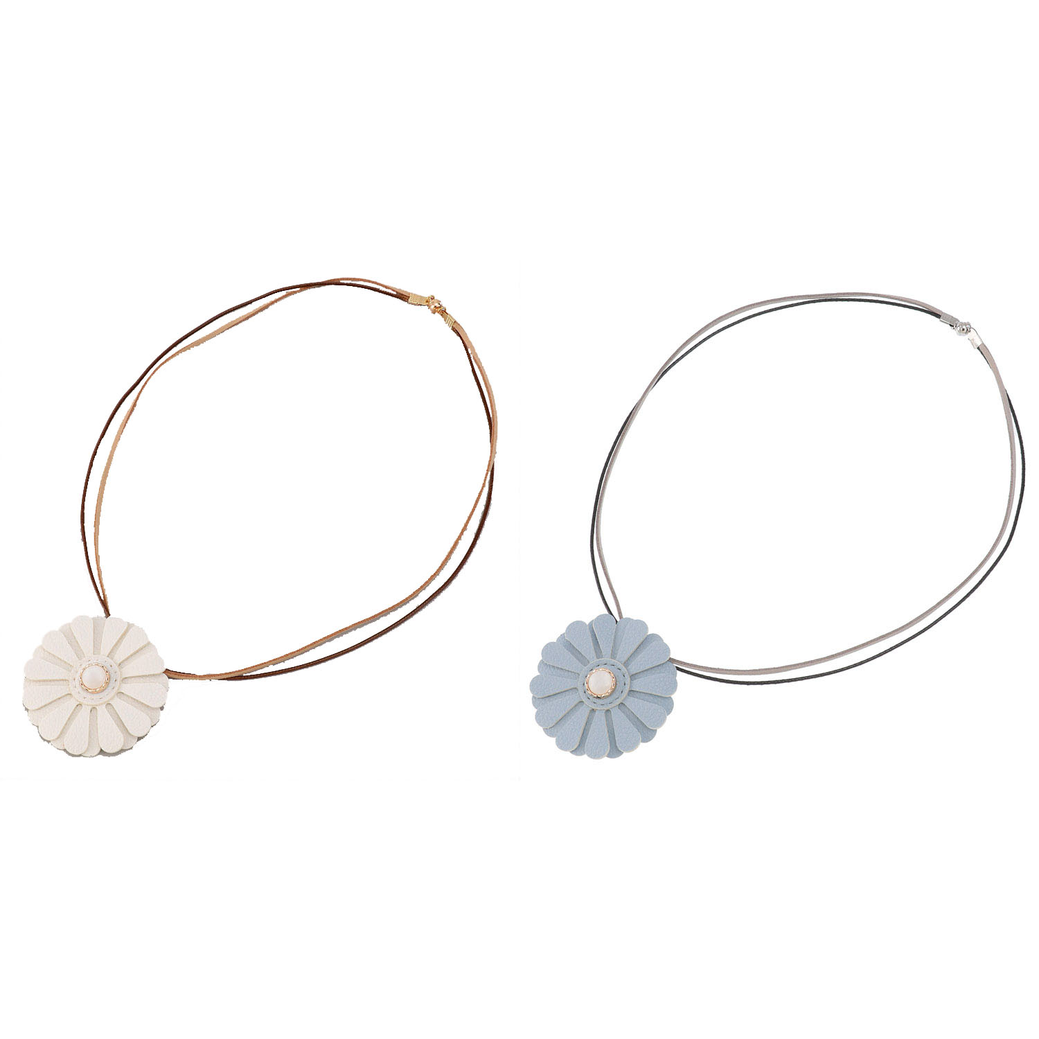 フェイクレザーフラワー紐マグネットネックレス