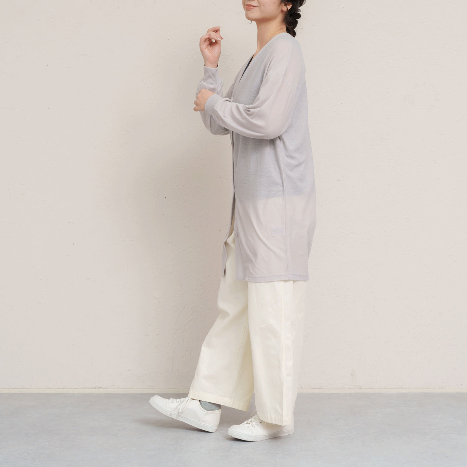 UV梨地チュニック丈カーディガン - 画像4