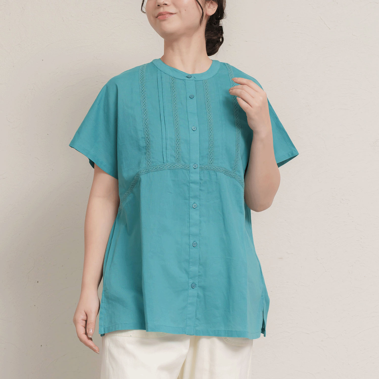 インドコットンレース付き前開きブラウス - 画像1