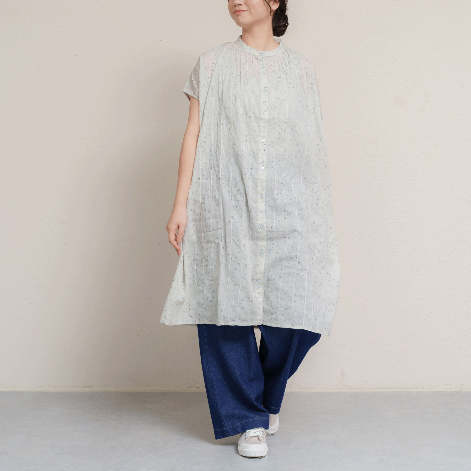 コットンボイルフロントタック前開きワンピース - 画像2