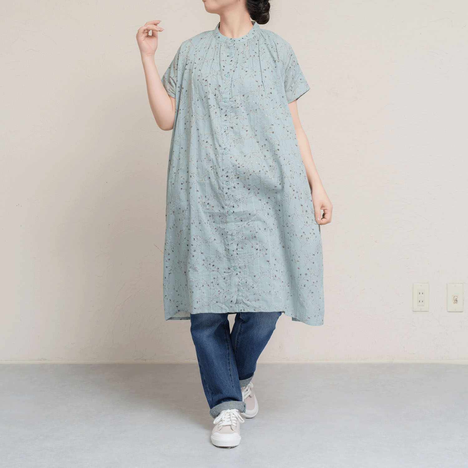 コットンボイルフロントタック前開きワンピース - 画像12