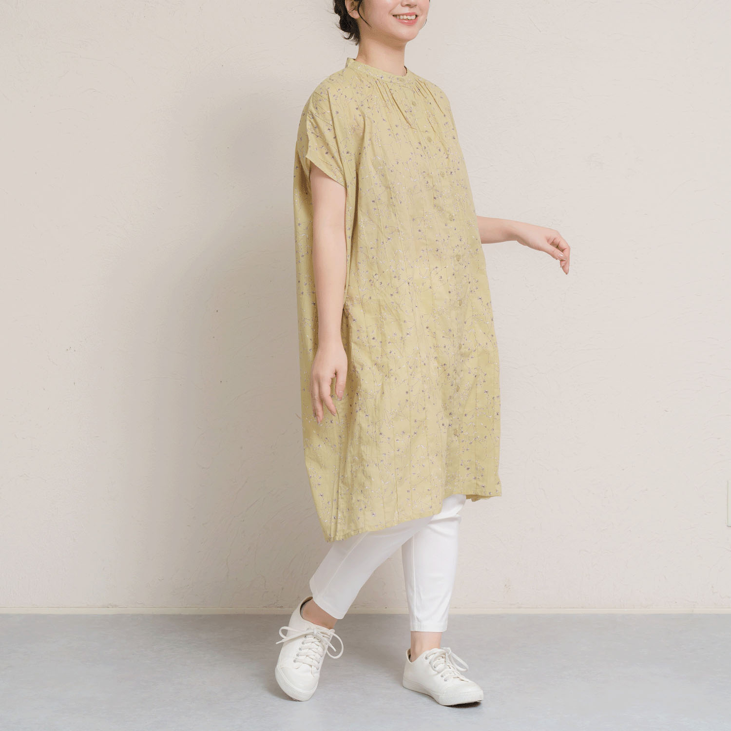 コットンボイルフロントタック前開きワンピース - 画像7