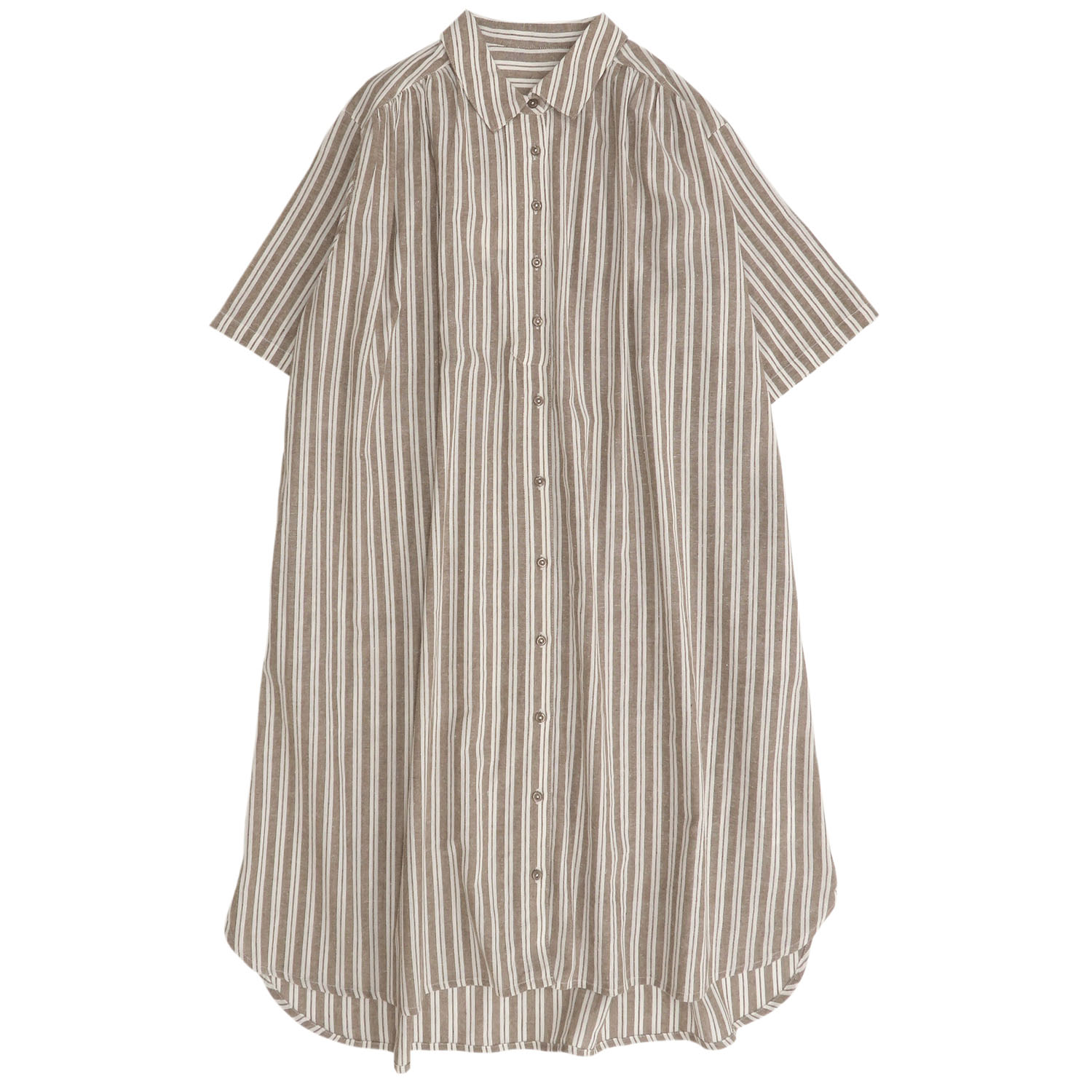 先染めチェック＆ストライプ5分袖シャツワンピース - 画像9