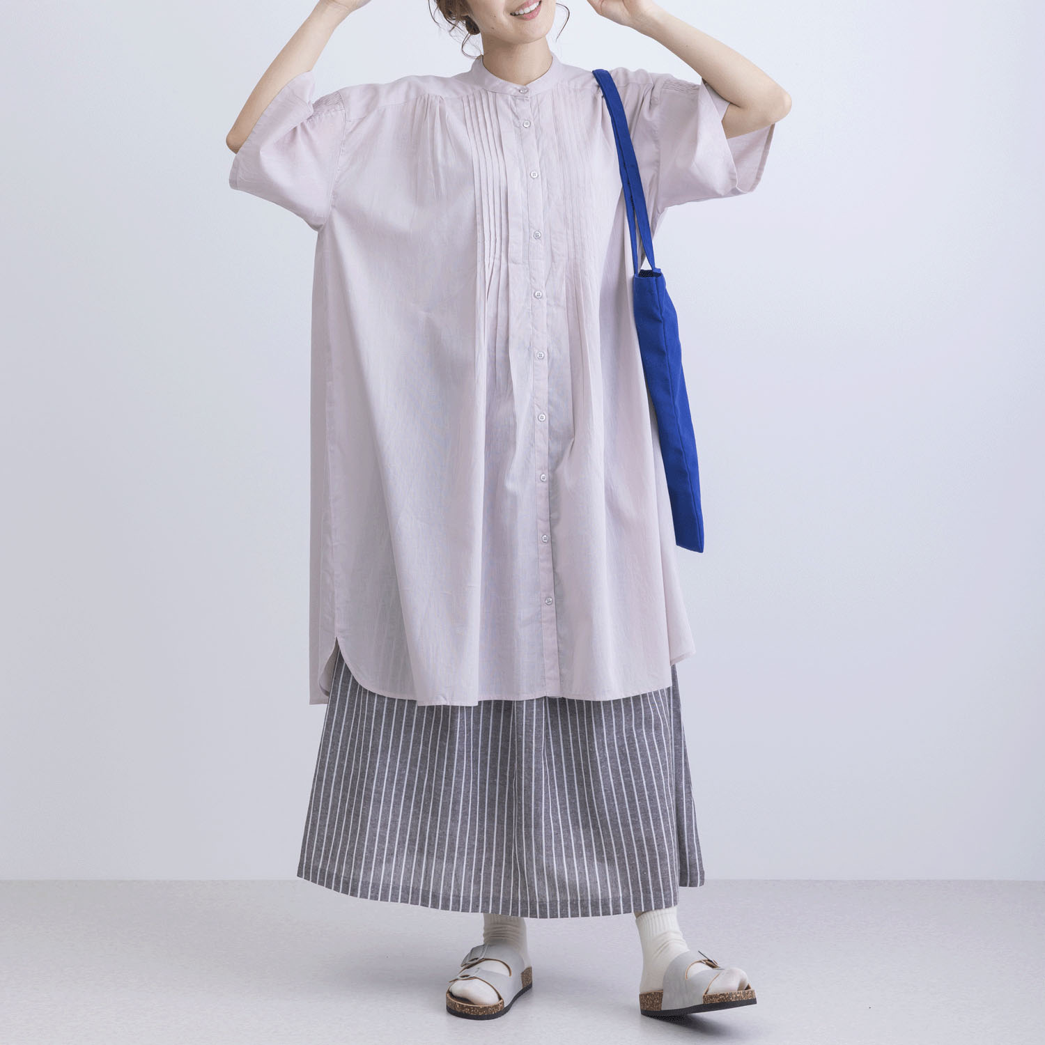 フロントタック5分袖前開きワンピース - 画像2