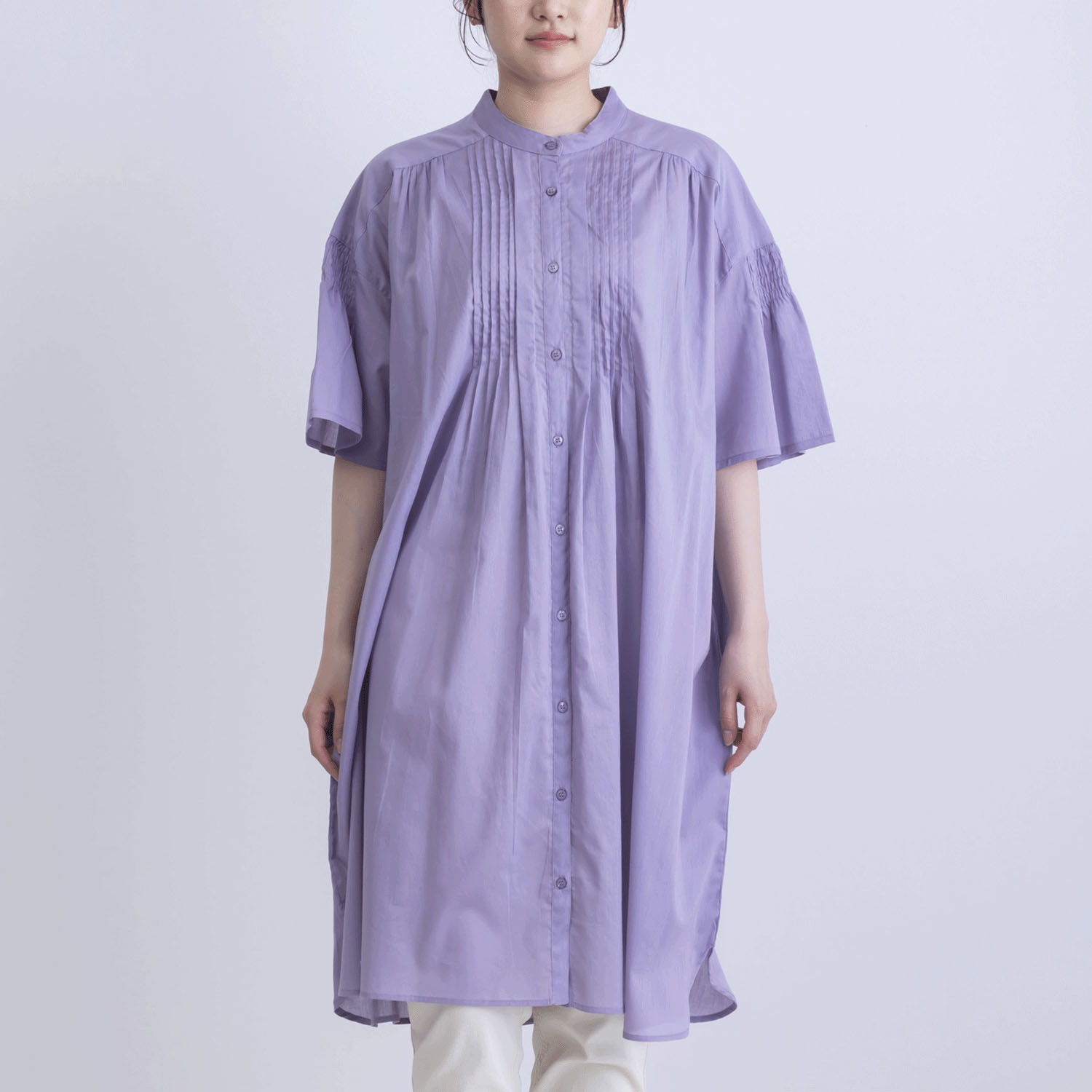 フロントタック5分袖前開きワンピース - 画像1