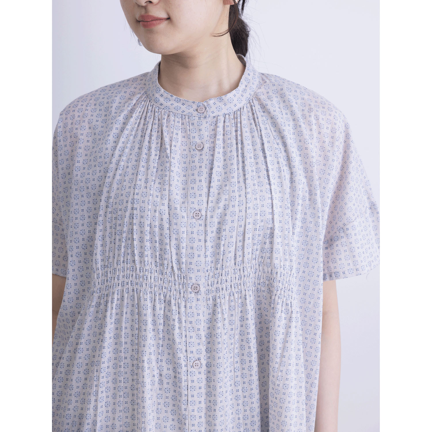 フロントシャーリング5分袖プリントワンピース - 画像4