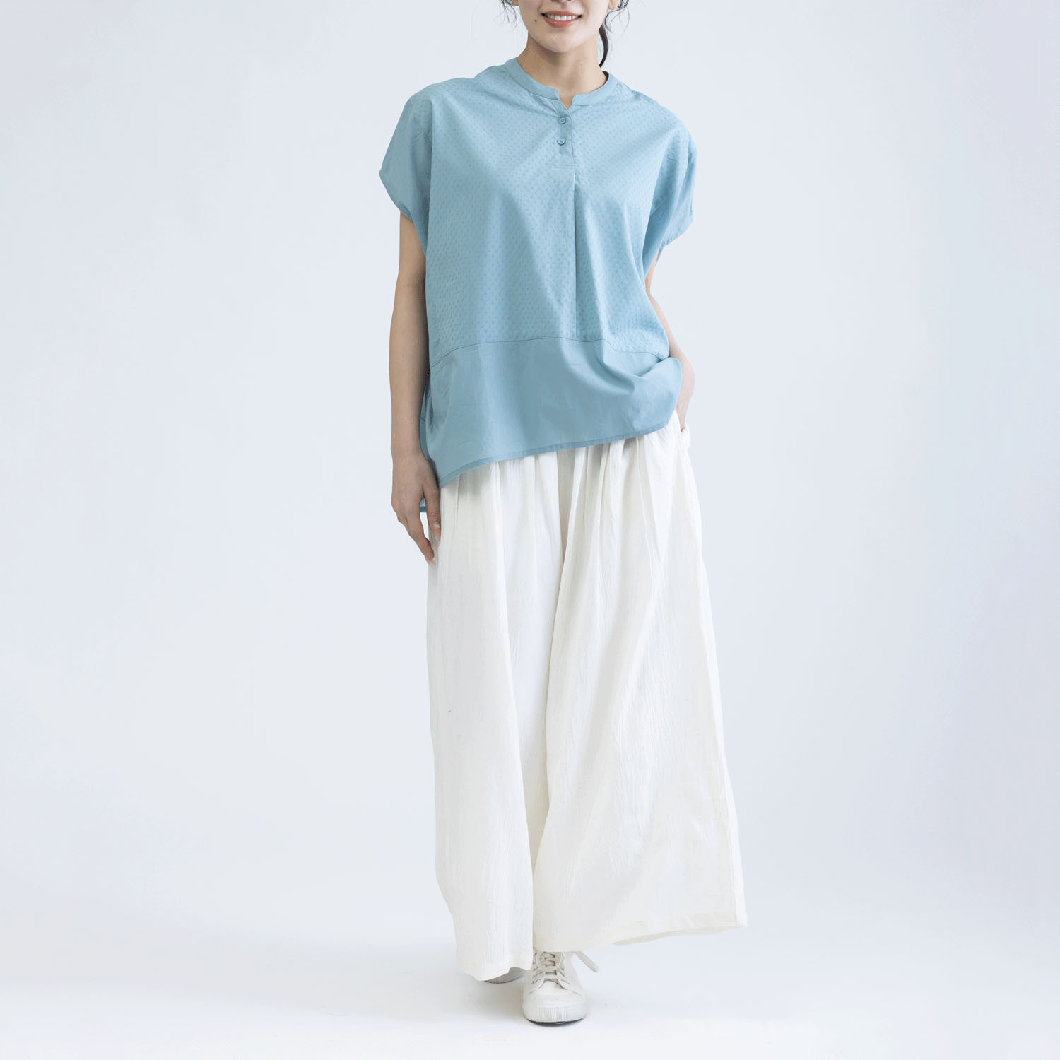 コットンドビーx無地半袖コクーンブラウス - 画像17