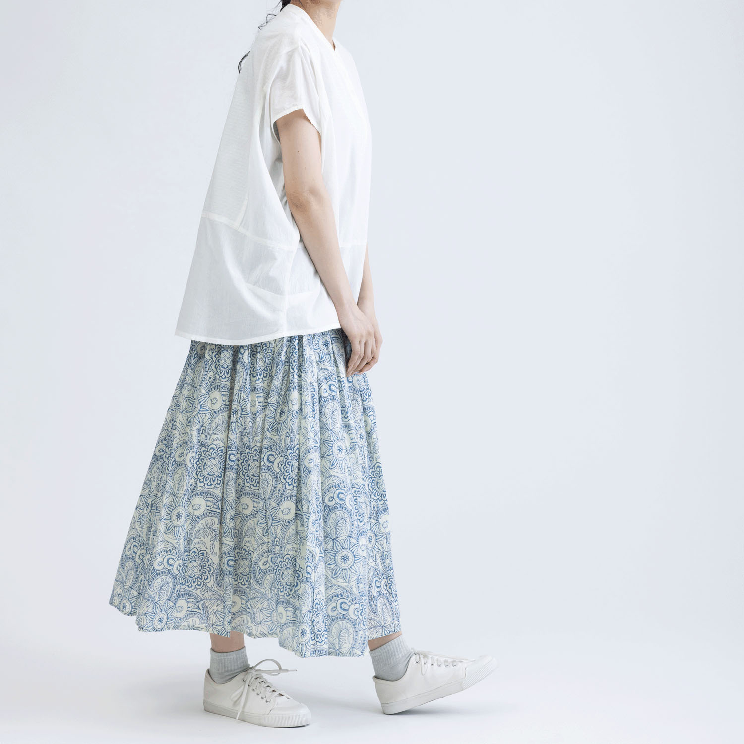 コットンドビーx無地半袖コクーンブラウス - 画像3