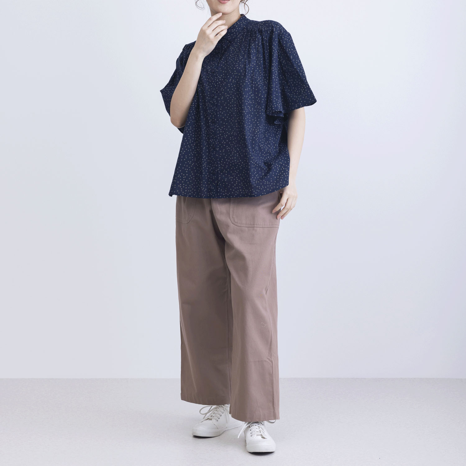 ドットプリントフレアースリーブ5分袖ブラウス - 画像12