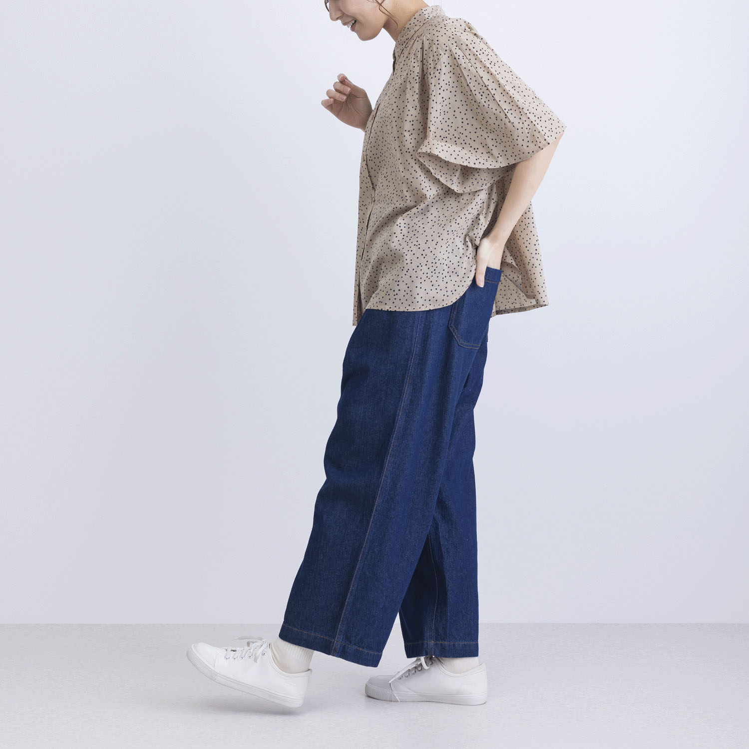 ドットプリントフレアースリーブ5分袖ブラウス - 画像8