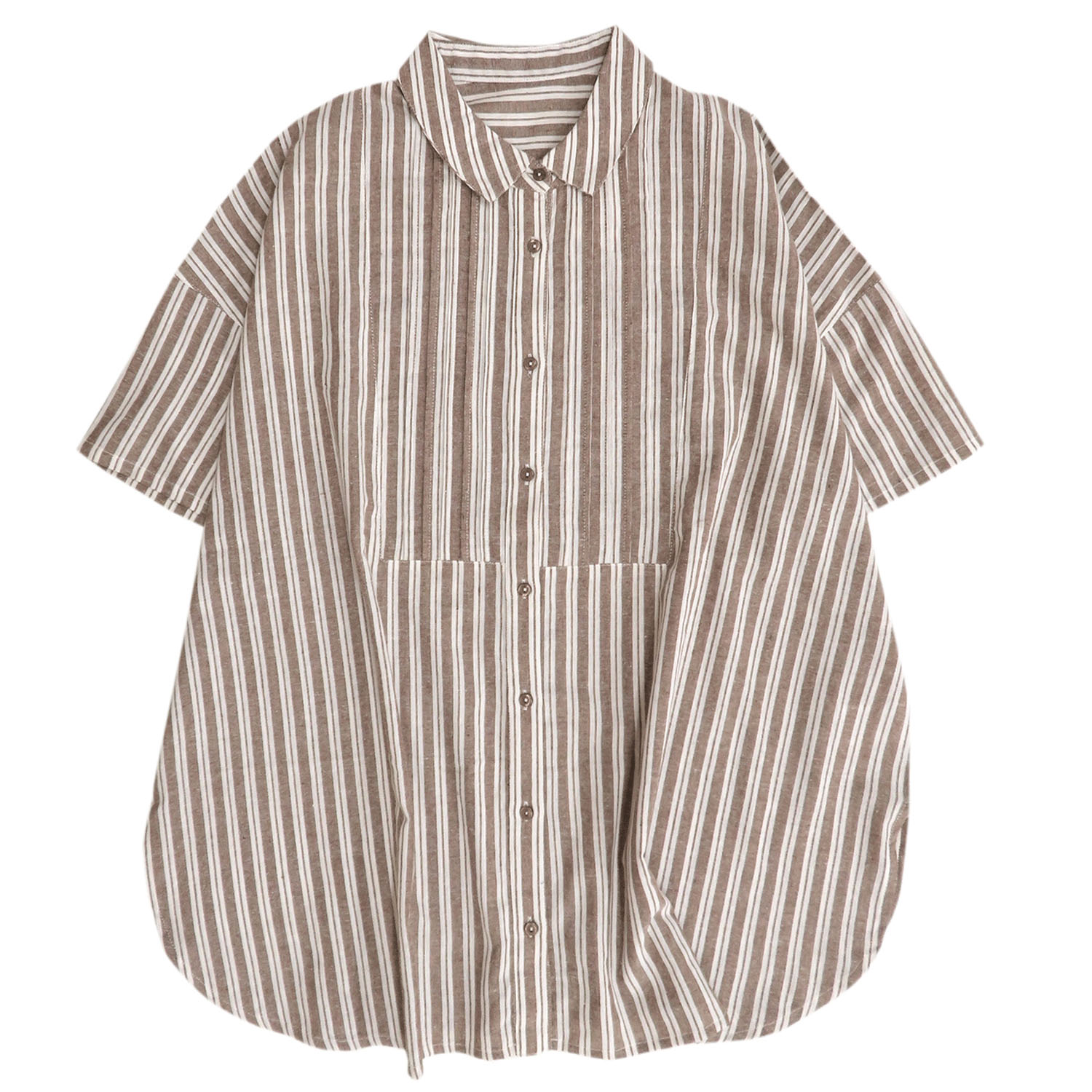 先染めチェック＆ストライプバックデザイン5分袖ブラウス - 画像5