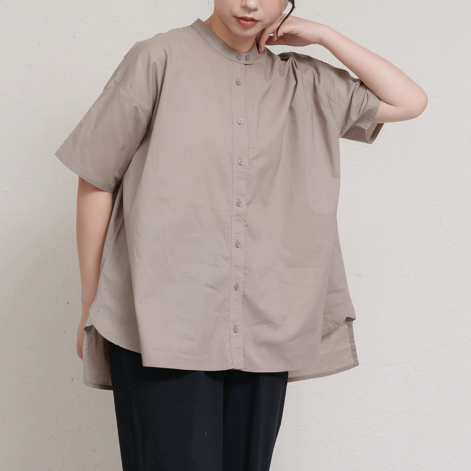 無地チュニック丈前開き5分袖ブラウス - 画像12