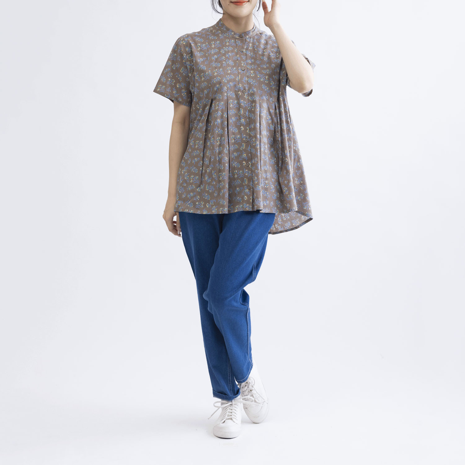 花柄フロントタック5分袖前開きブラウス - 画像15