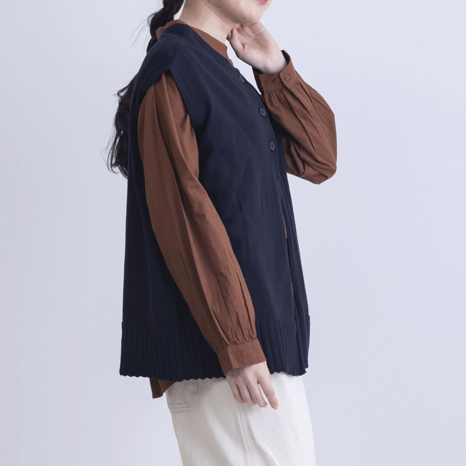 綿ニット前後2WAYベスト - 画像3