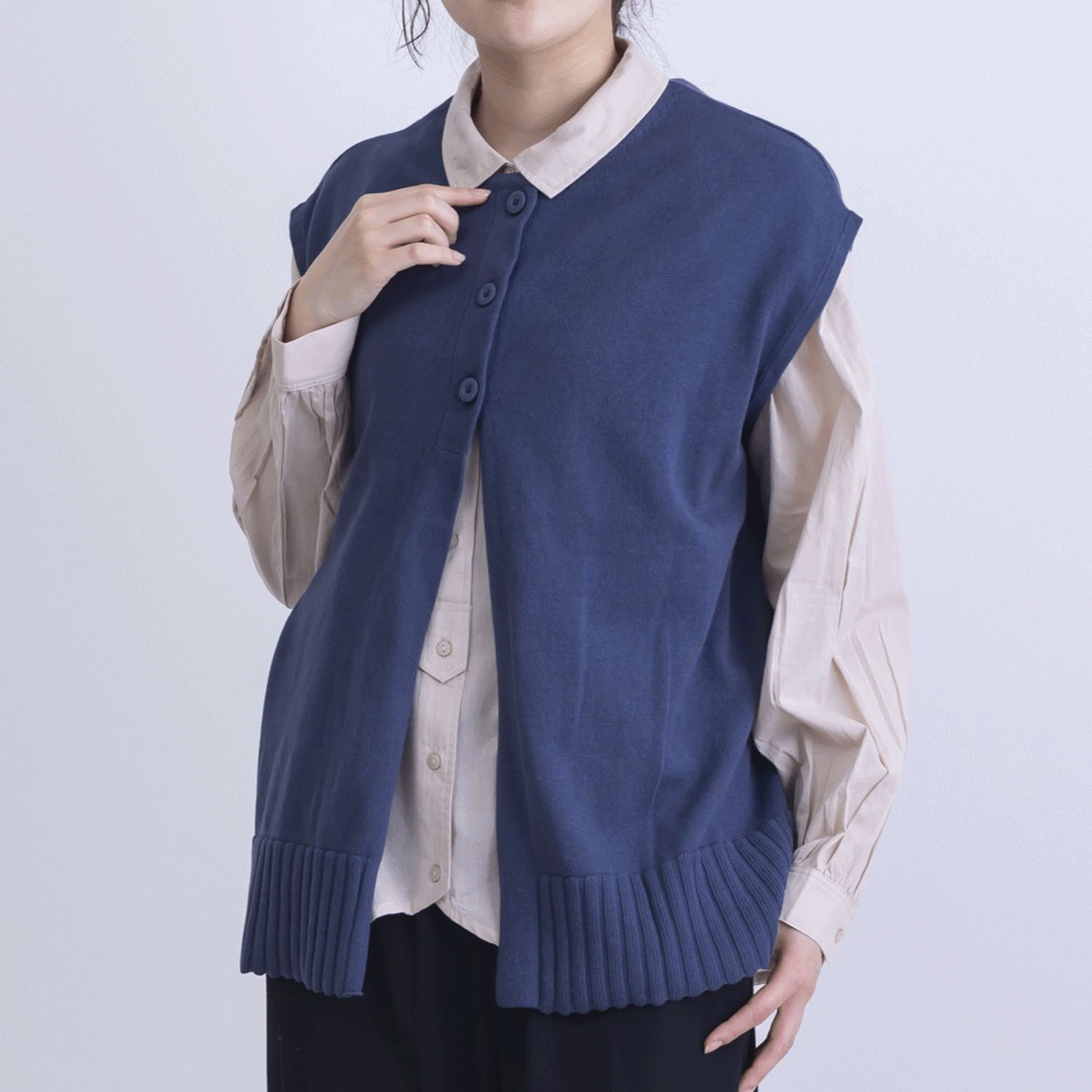 綿ニット前後2WAYベスト - 画像1