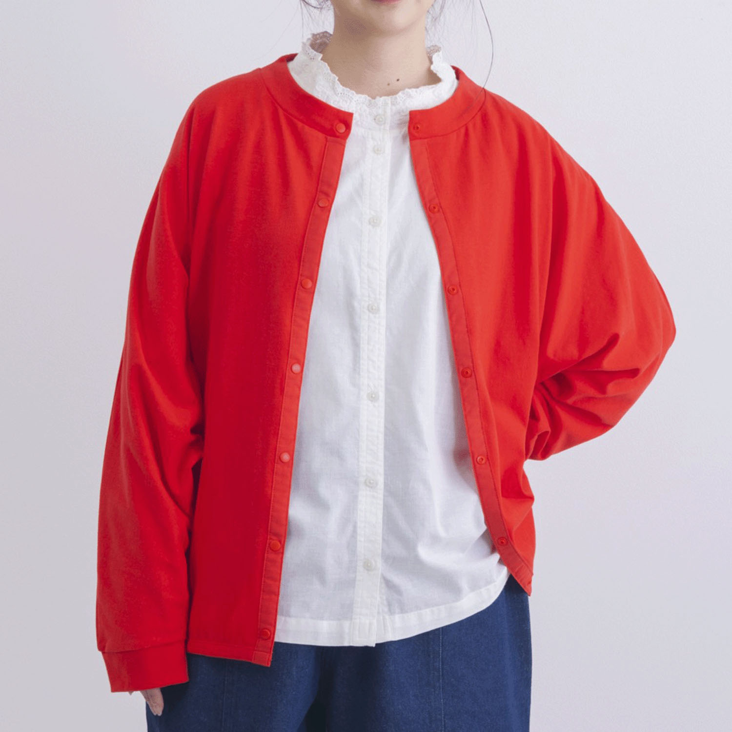 T／Cピーチ起毛布帛使いカーディガン - 画像17