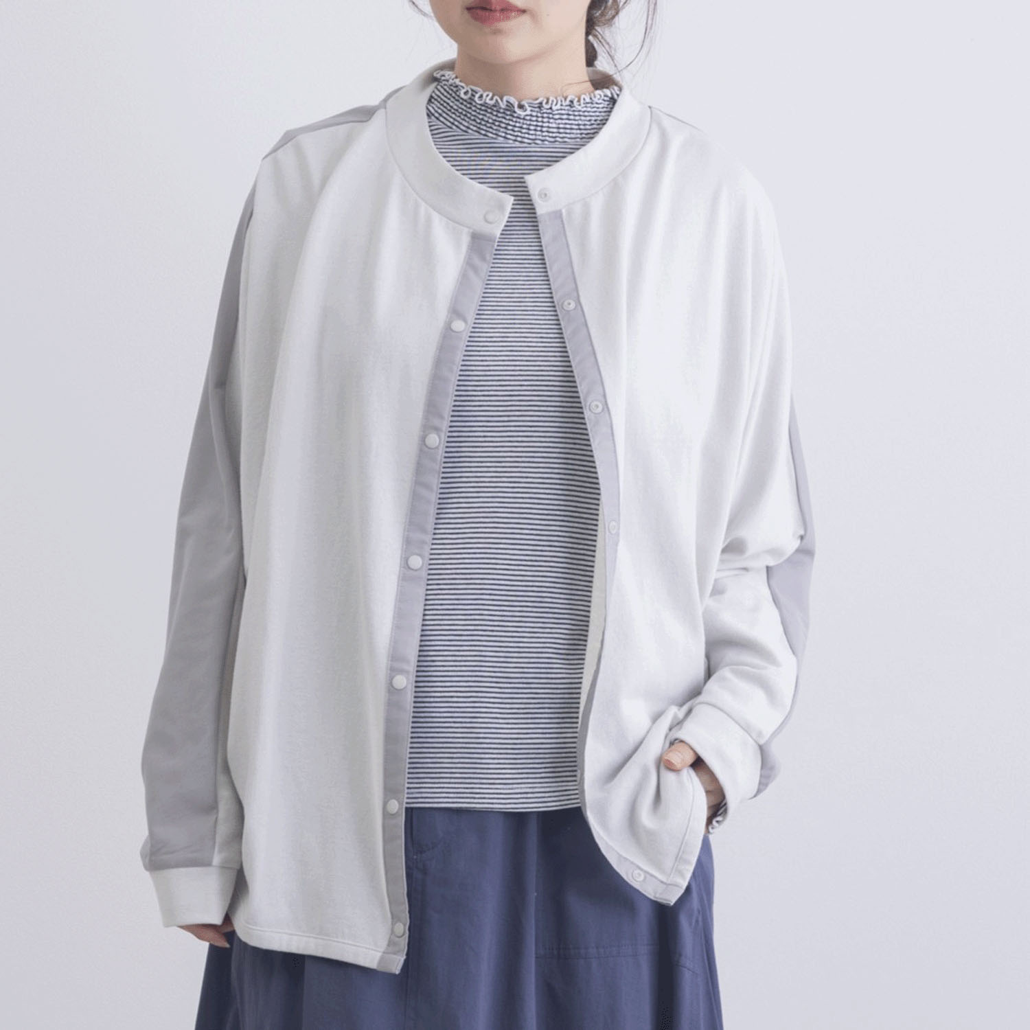 T／Cピーチ起毛布帛使いカーディガン