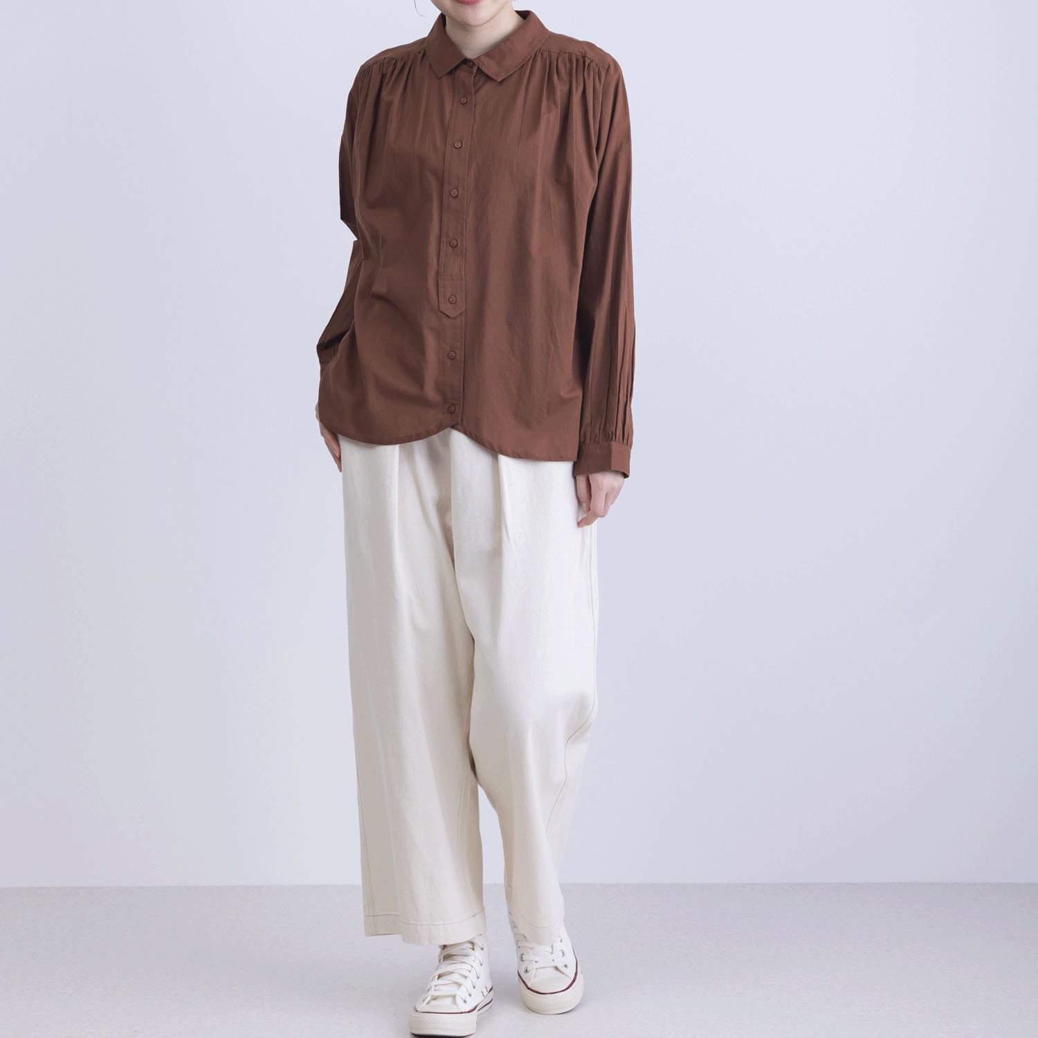 無地前立てデザインシャツブラウス - 画像1