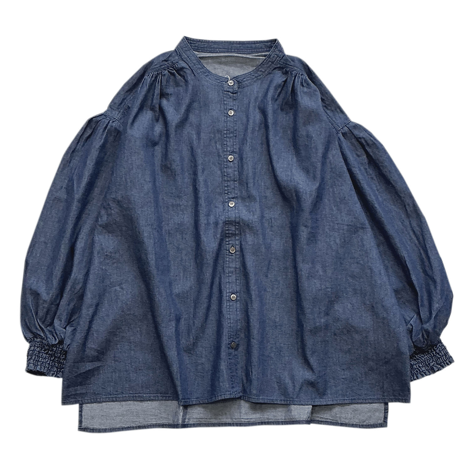 袖口シャーリング前開きデニムブラウス - 画像17