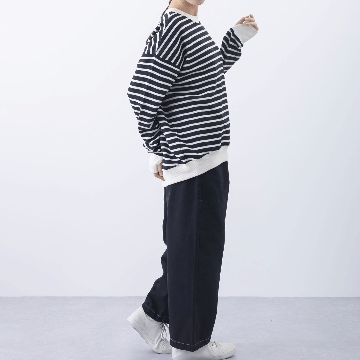 CVC裏起毛ボーダー柄バックジップアップPO - 画像8