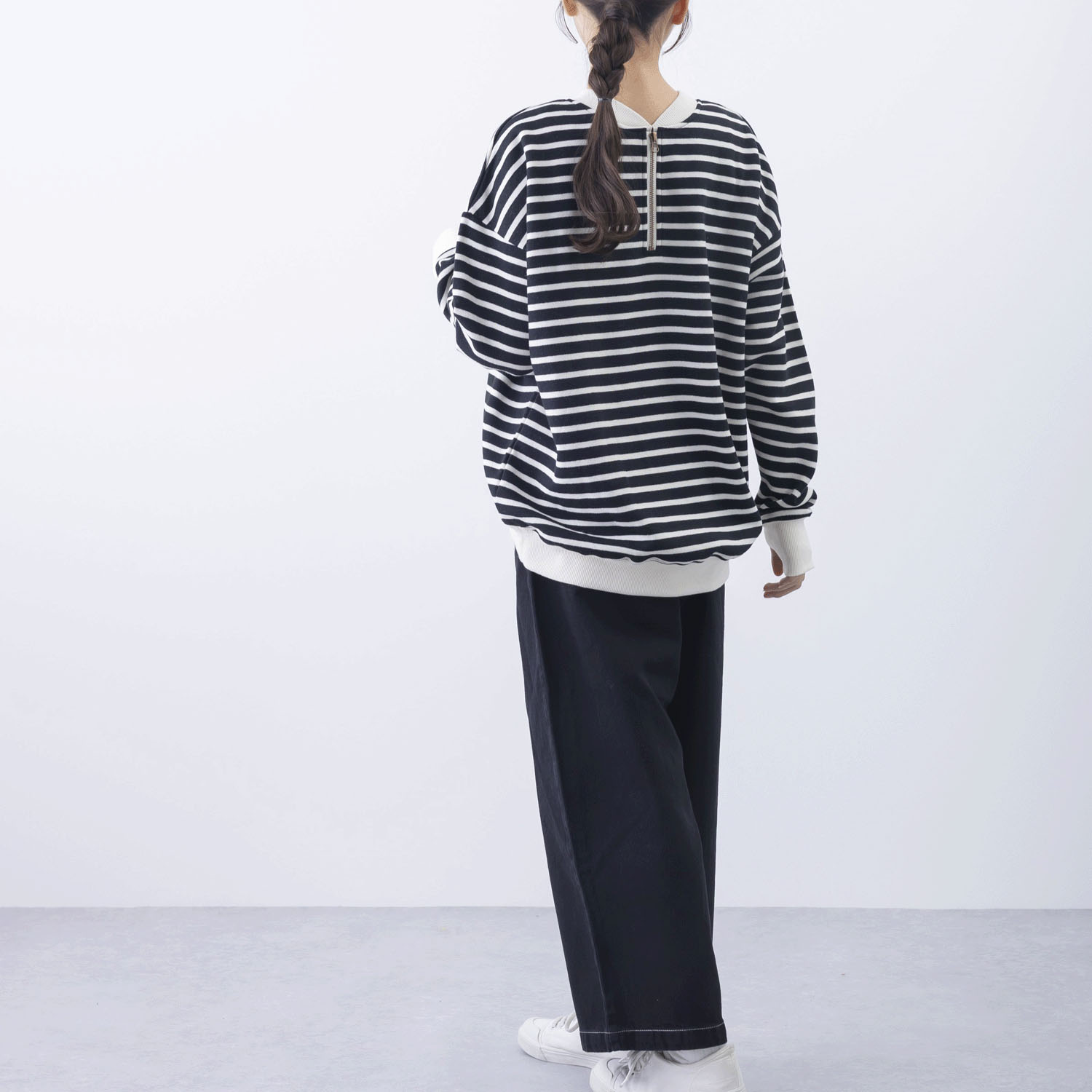 CVC裏起毛ボーダー柄バックジップアップPO - 画像9