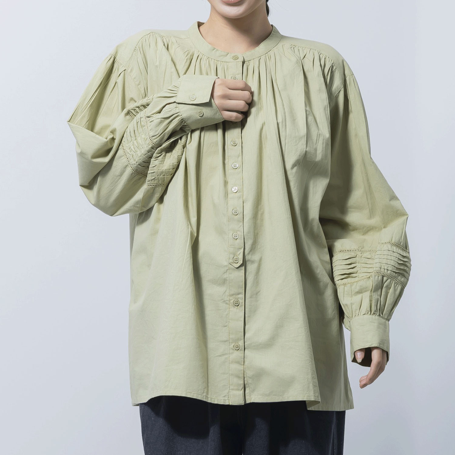 袖ウェーブピンタック前開きブラウス - 画像12