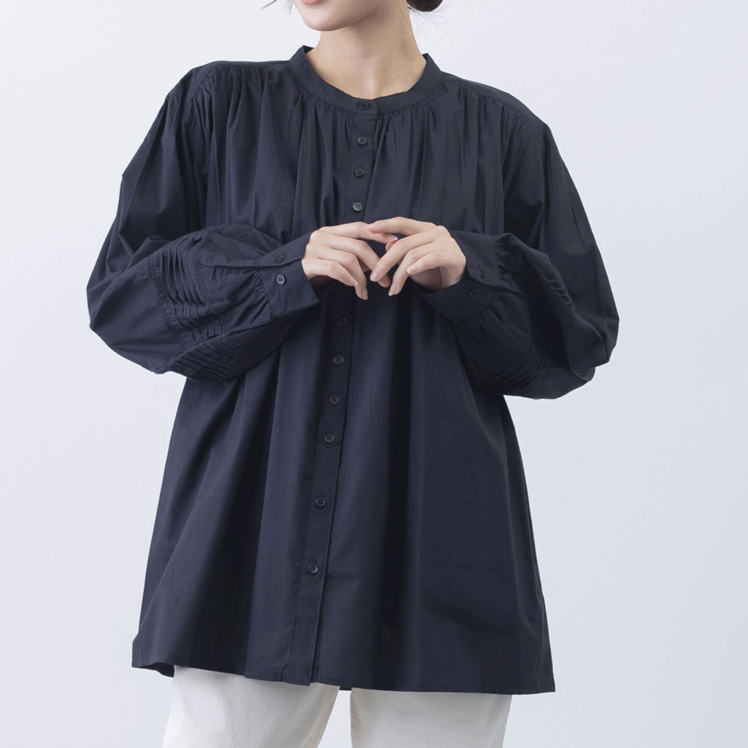 袖ウェーブピンタック前開きブラウス - 画像7