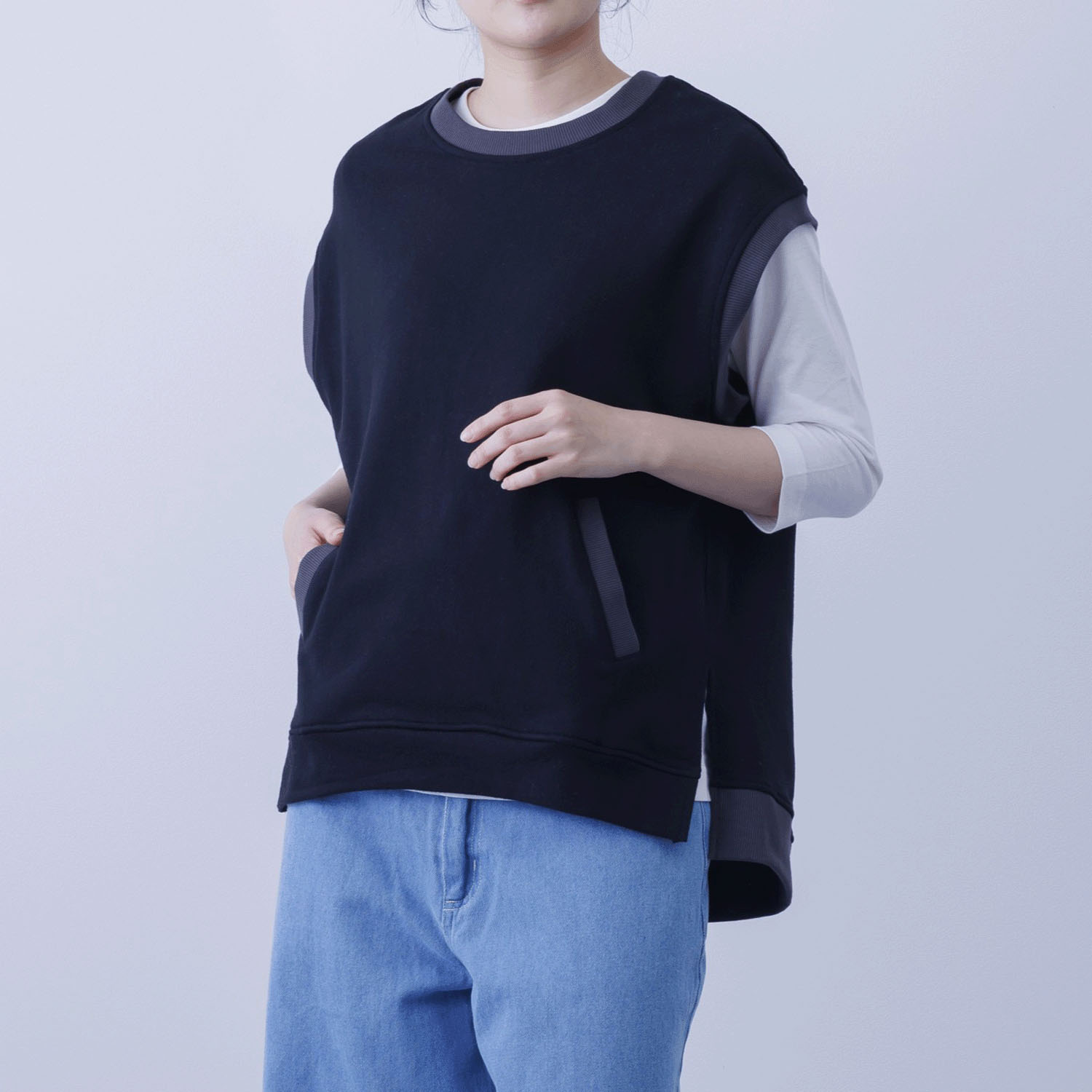 CVC裏毛ニットベスト - 画像2