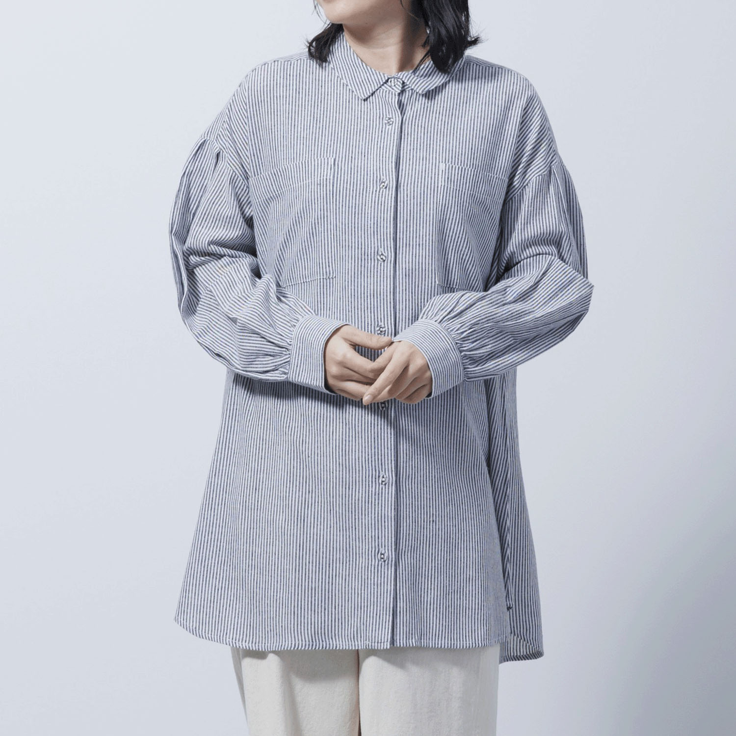 チェック＆ストライプチュニックシャツワンピース - 画像2