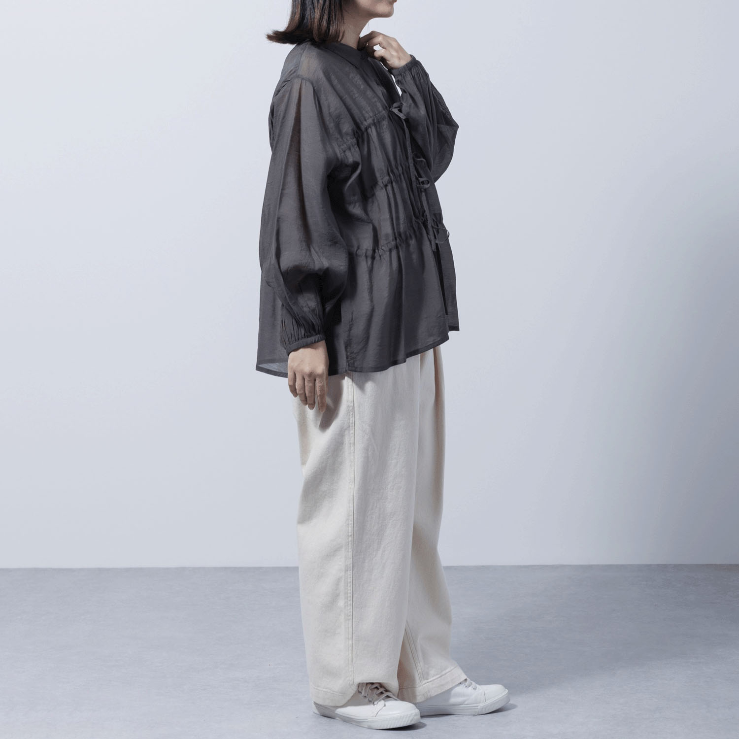 ドロストリボンシャツブラウス - 画像3