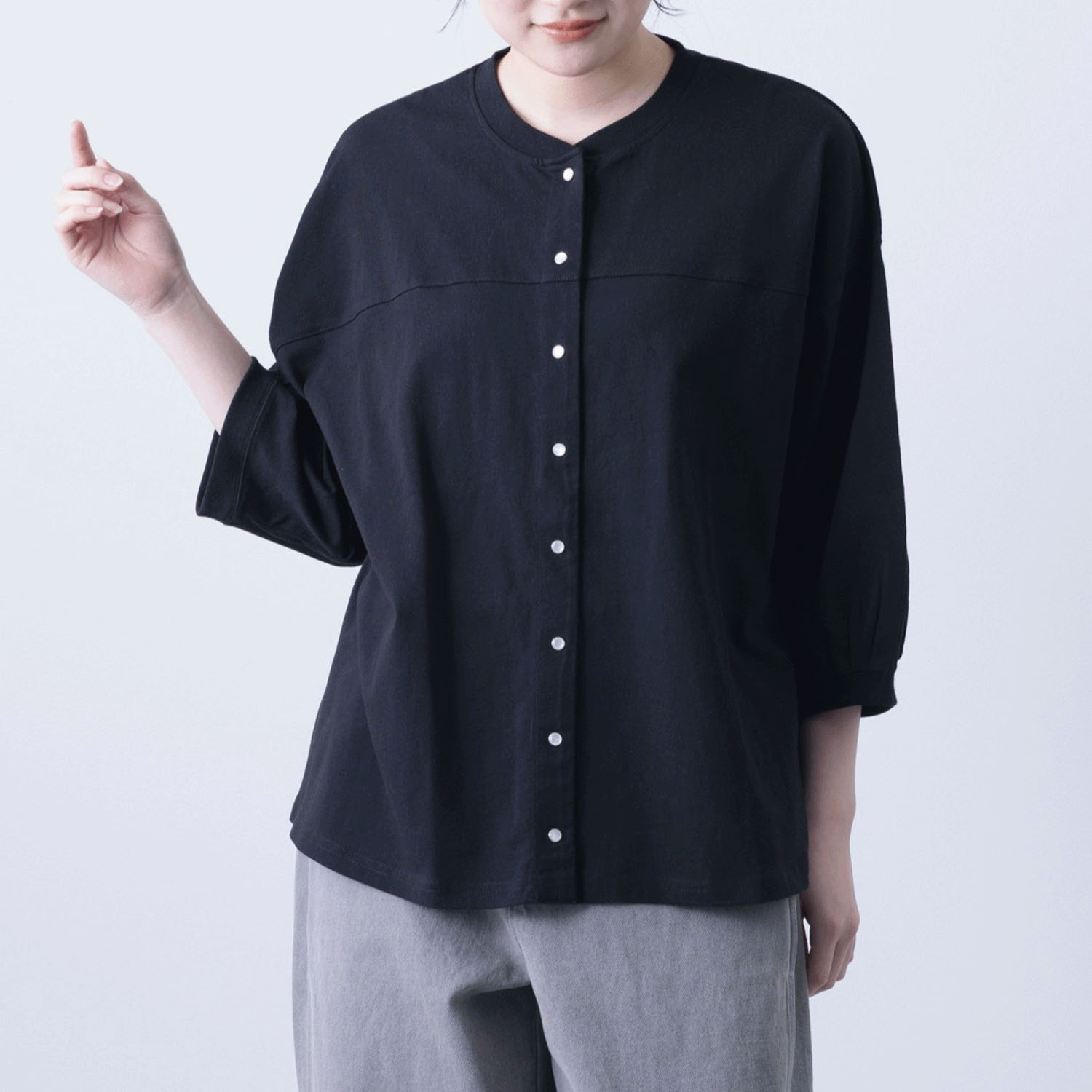 無地天竺パールドット釦カーディガン - 画像2