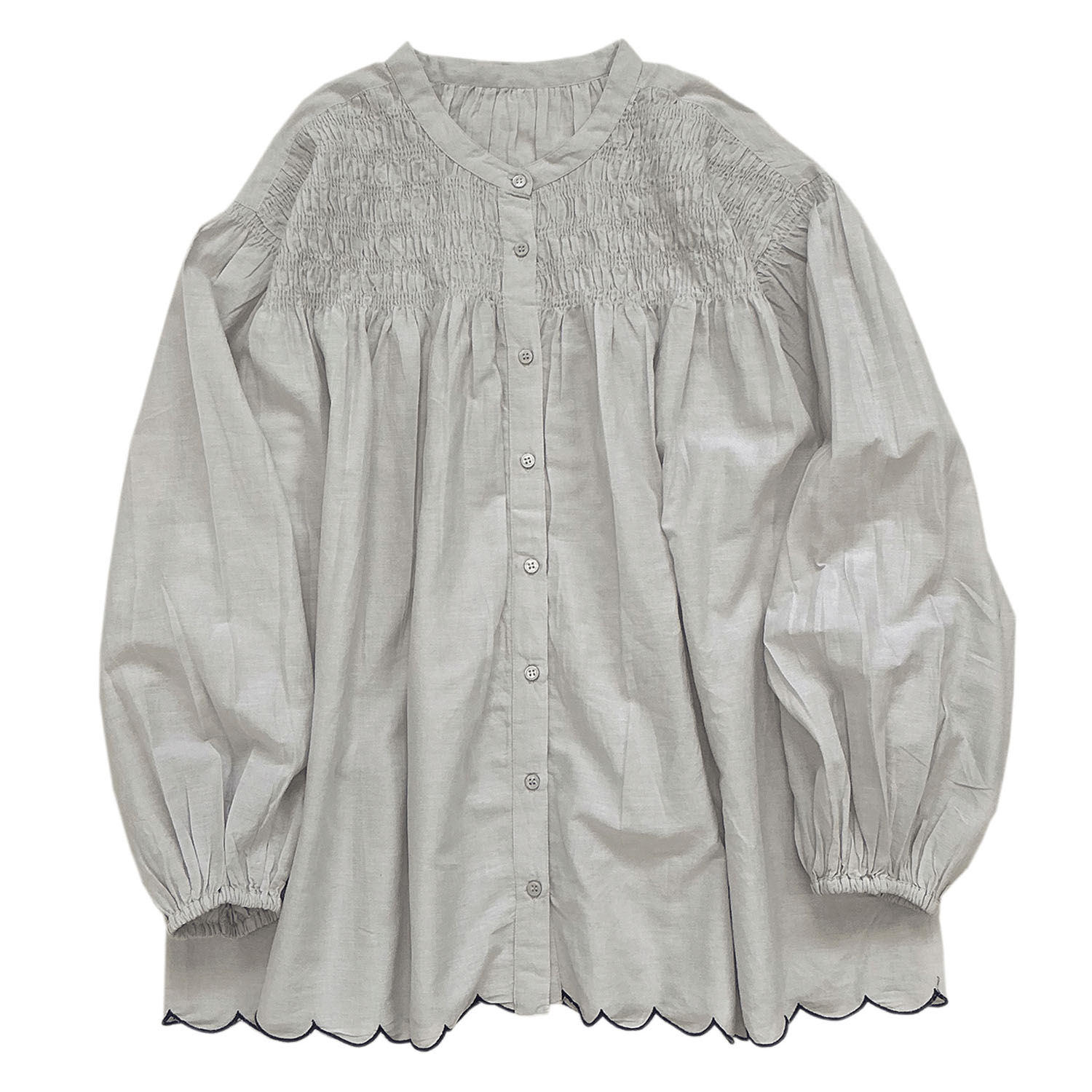 胸元シャーリング裾スカラップブラウス - 画像5