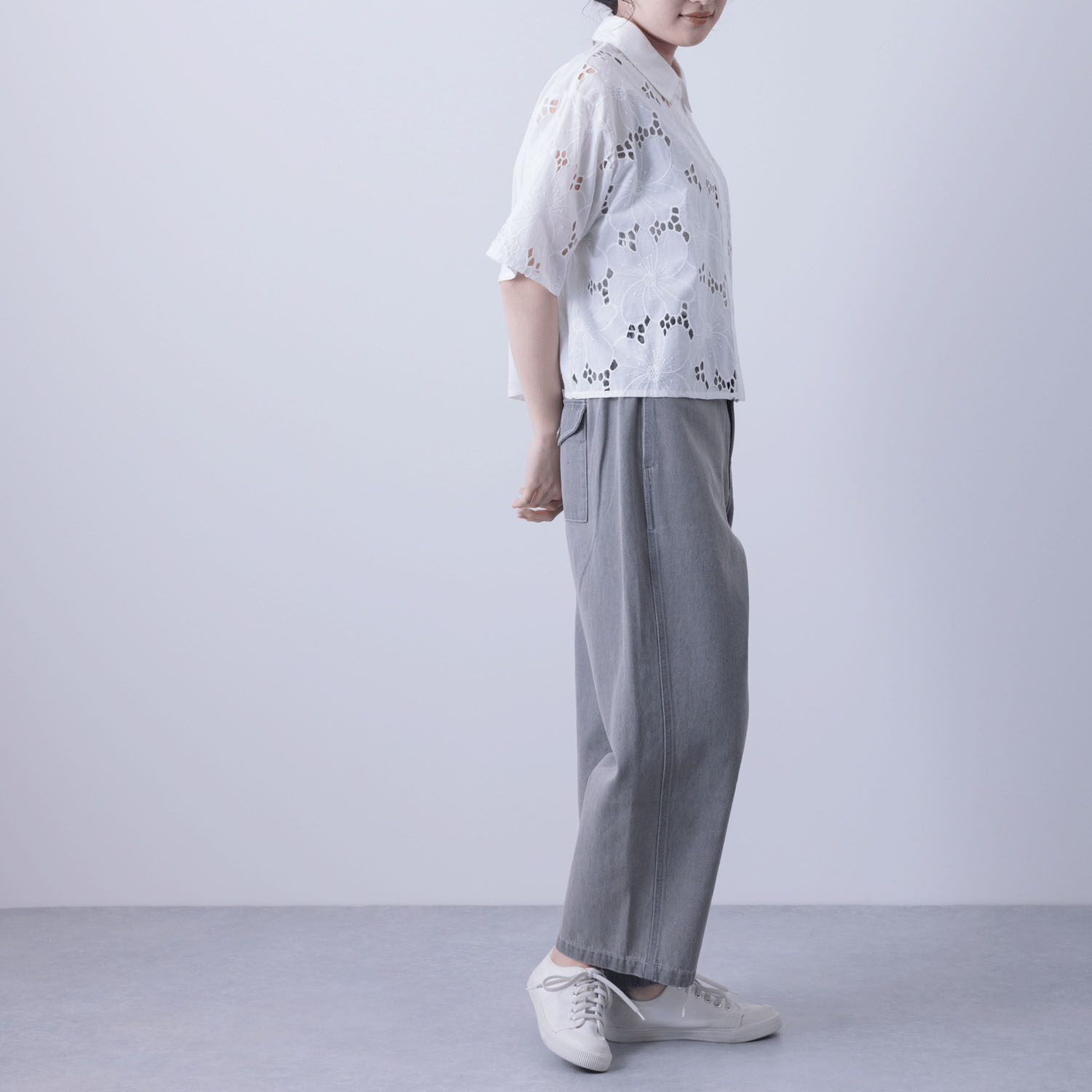 シフリー刺繍×無地シャツブラウス - 画像3