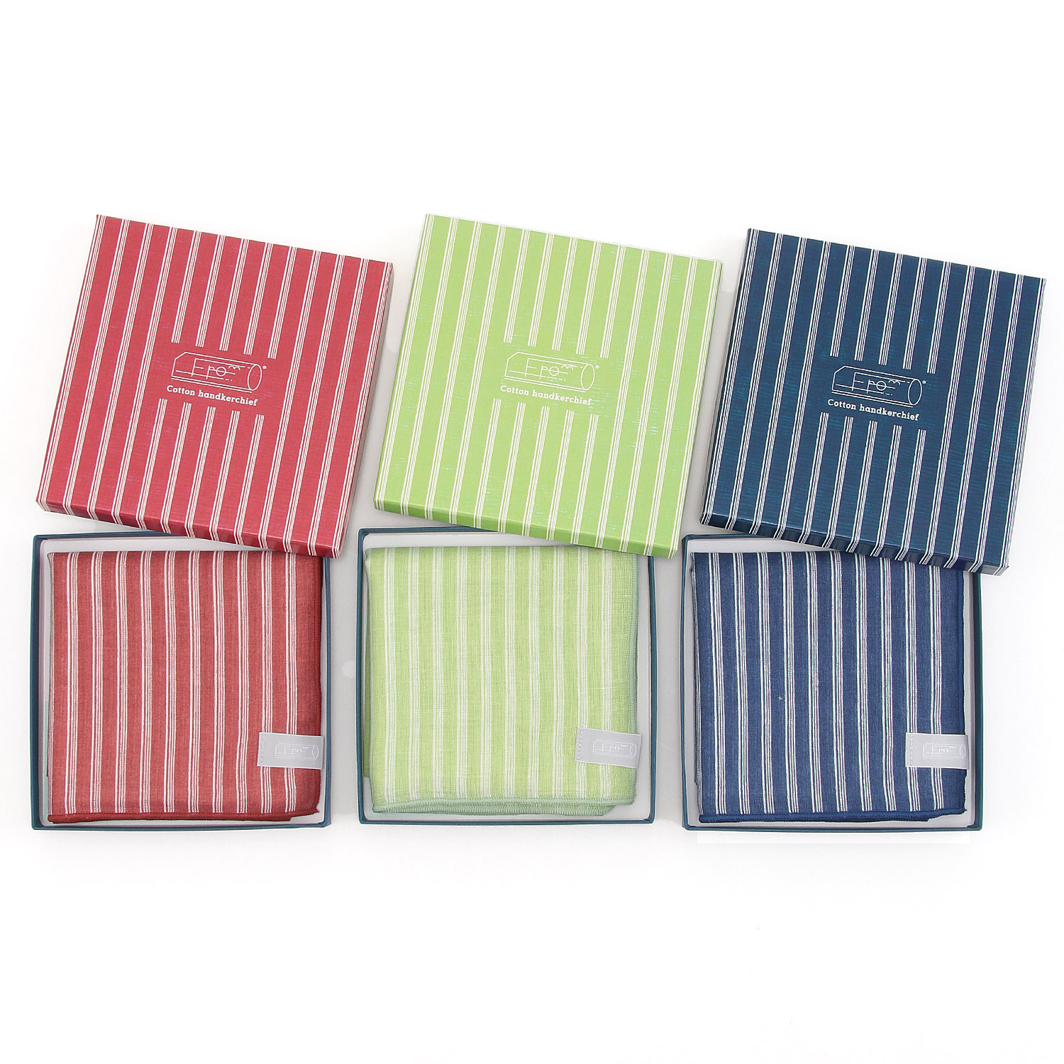 コットン ストライプハンカチwithギフトBOX - 画像1