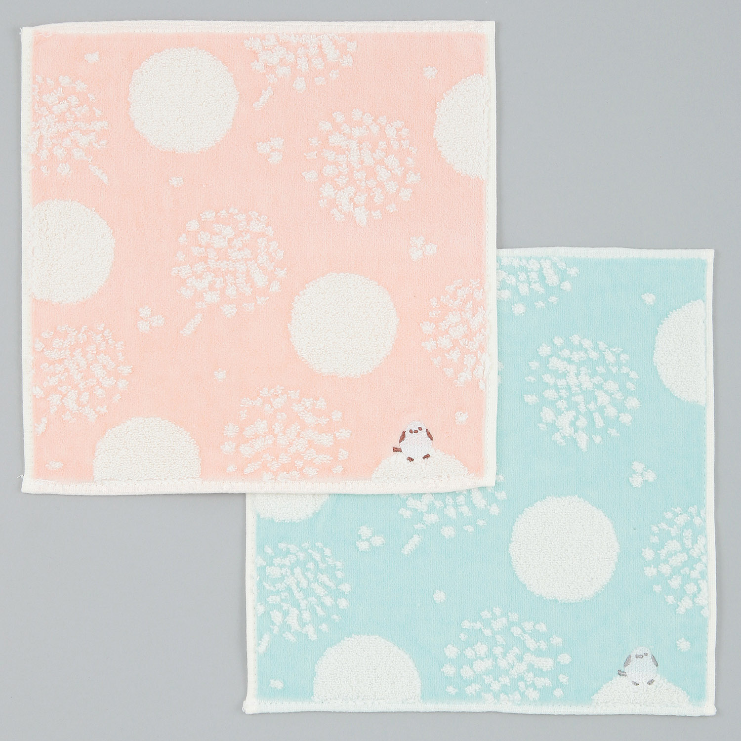 無撚糸タオルハンカチ シマエナガ刺繍 - 画像1