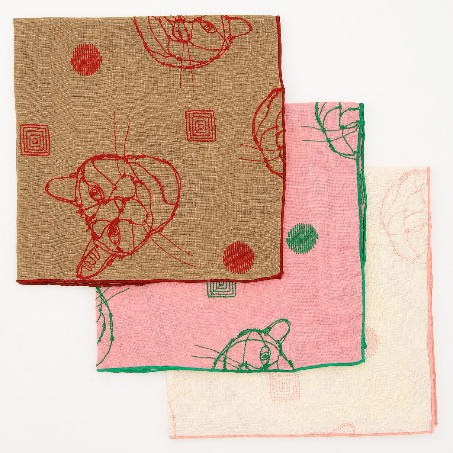 ＋HAyU fabric ～CAT～ 綿100％ダブルガーゼ刺繍ハンカチ - 画像1