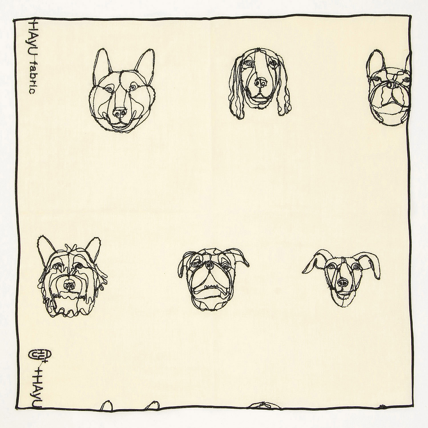 ＋HAyU fabric ～DOG～ 綿100％ダブルガーゼ刺繍ハンカチ - 画像2