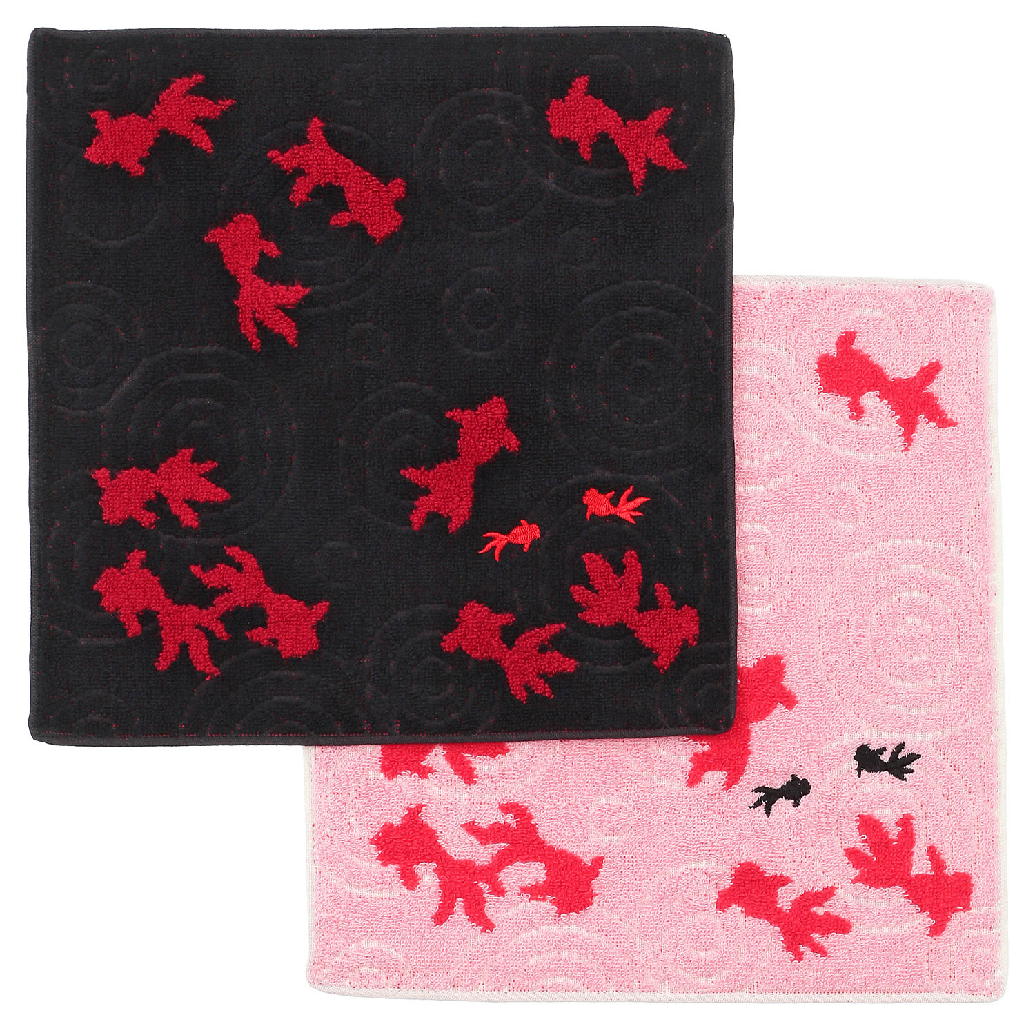 大正浪漫ジャガード刺繍タオルハンカチ 金魚