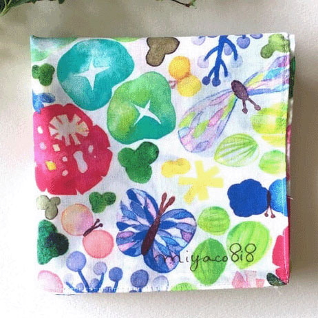 miyaco スカーフにもなる水彩画 ハンカチ 雨の日のおさんぽ