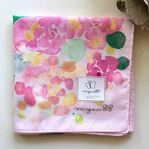 miyaco スカーフにもなる水彩画 ハンカチ ROSE - 画像1