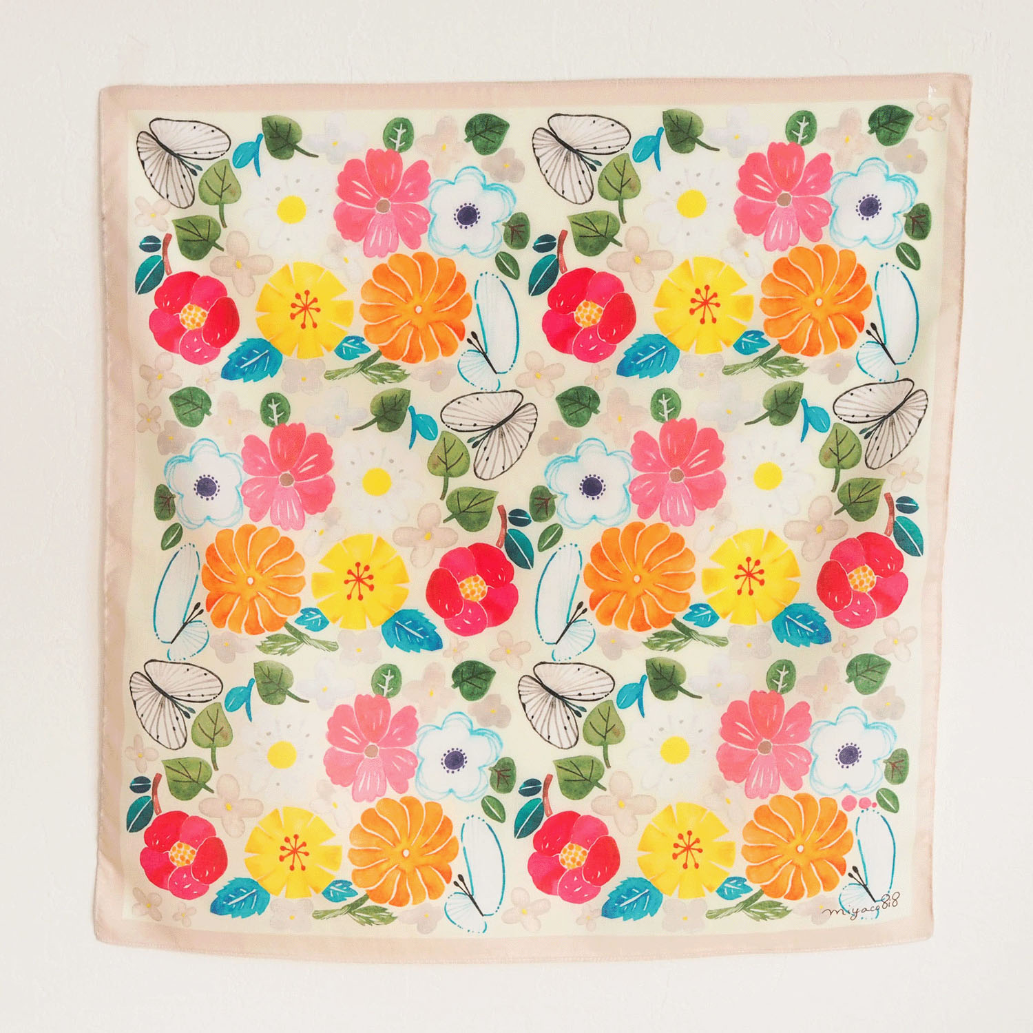 miyaco 水彩画のスカーフハンカチ 「Garden」 - 画像2
