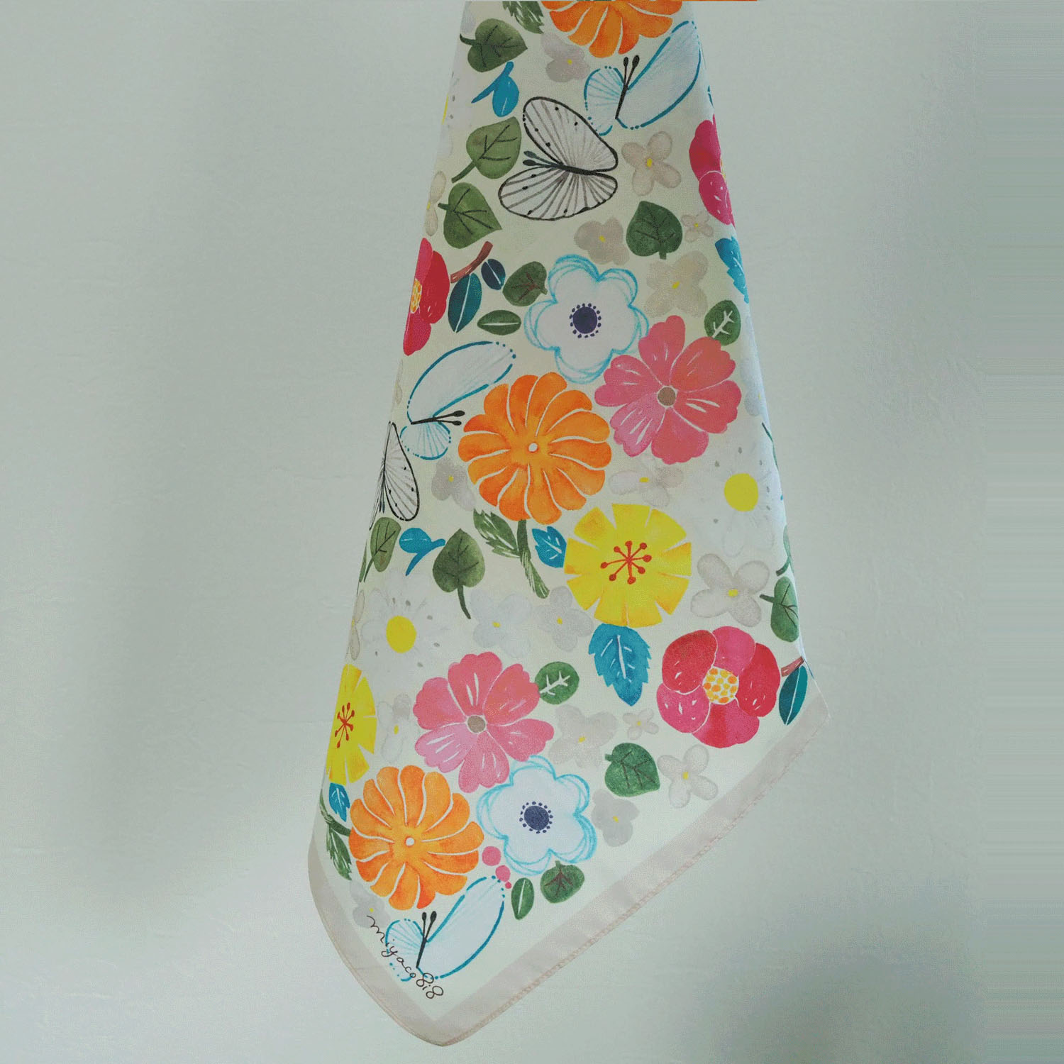 miyaco 水彩画のスカーフハンカチ 「Garden」 - 画像3