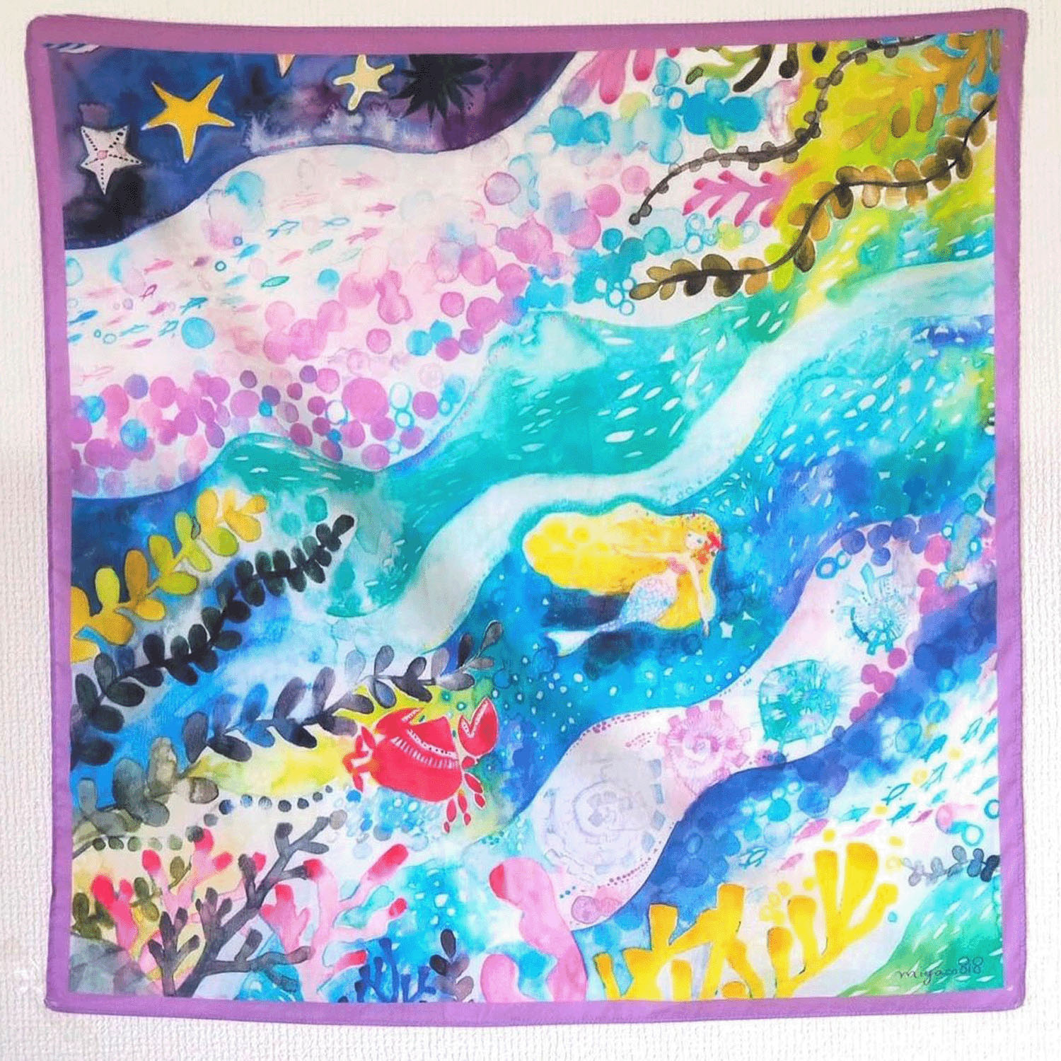 miyaco スカーフにもなる水彩画 ハンカチ 深海の人魚姫 - 画像2