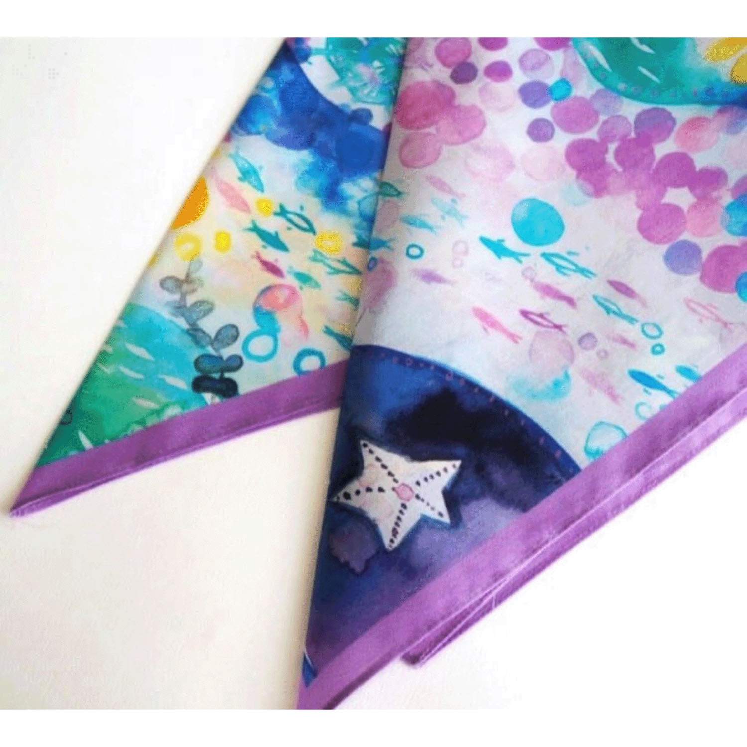 miyaco スカーフにもなる水彩画 ハンカチ 深海の人魚姫 - 画像4