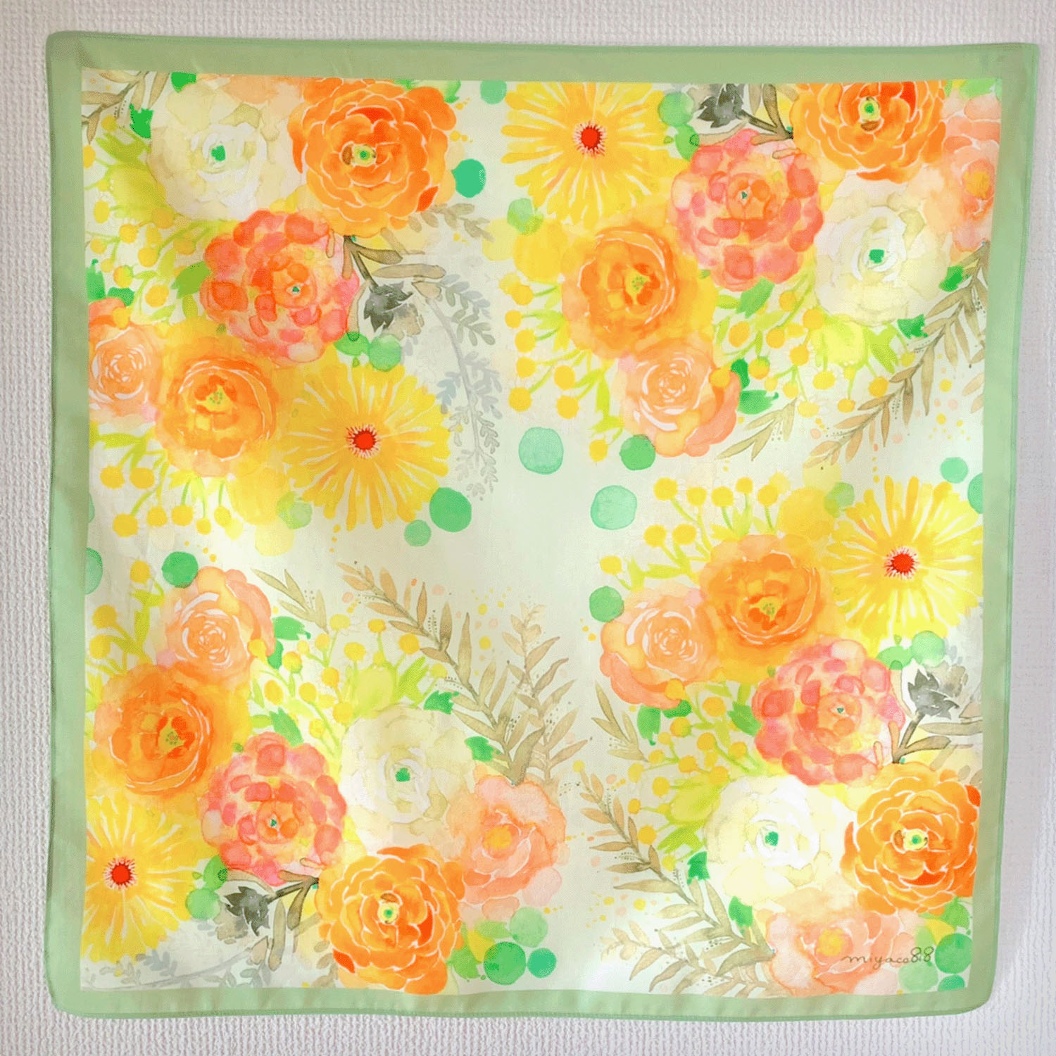 miyaco スカーフにもなる水彩画 ハンカチ ラナンキュラ - 画像2