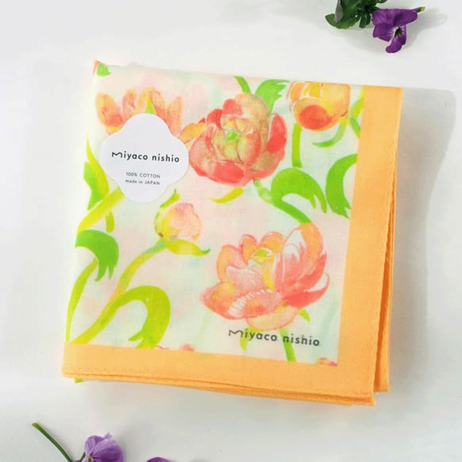 miyaco スカーフにもなる水彩画 ハンカチ ブルーミング