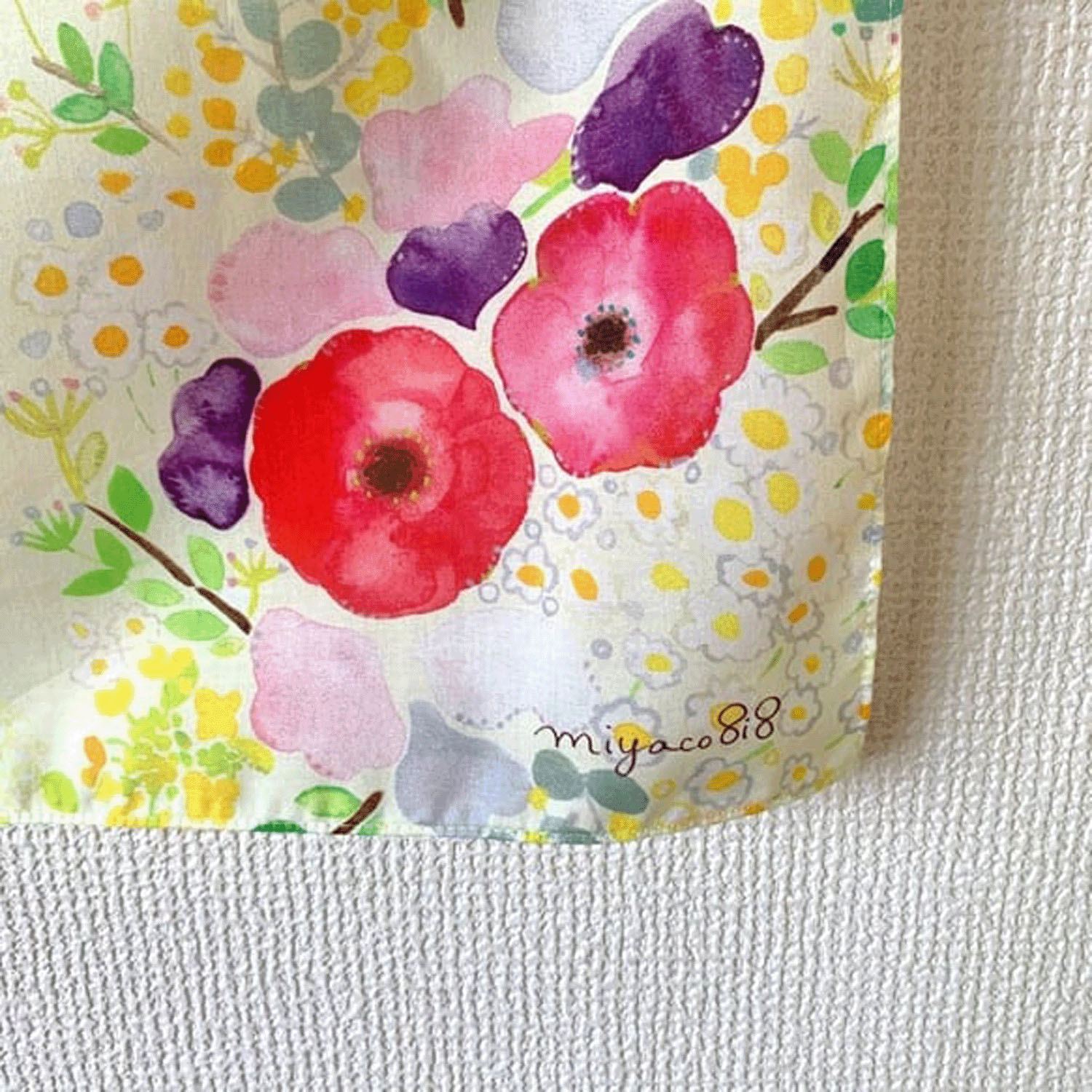 miyaco スカーフにもなる水彩画 ハンカチ  春を待ってる - 画像4